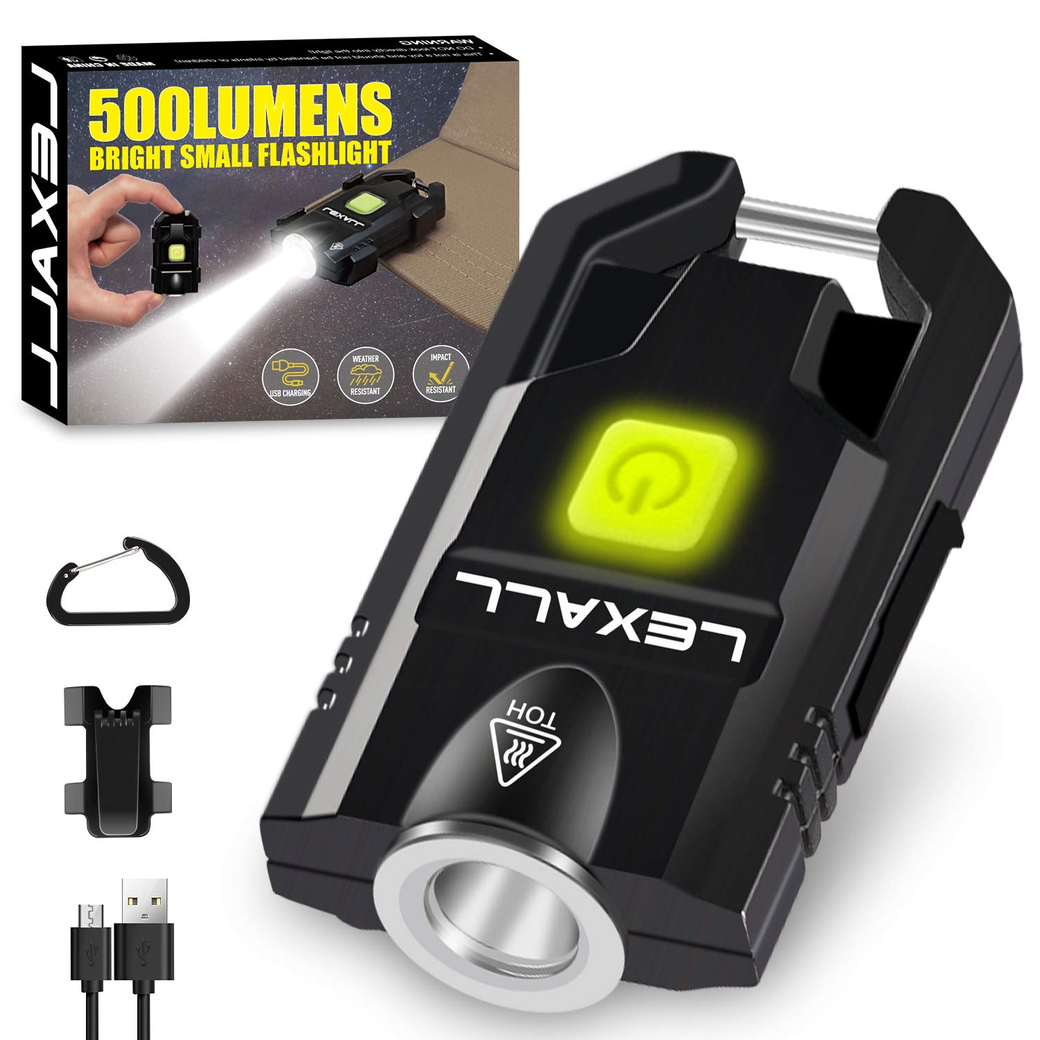 Lexall Led Small Flashlight, 500Lumens Bright Mini Keychain Light, Portable Usb Rechargeable Pocket Lights With 3 Modes Compact Baseball Cap Lights Indoor And Outdoor For Walking,Searching