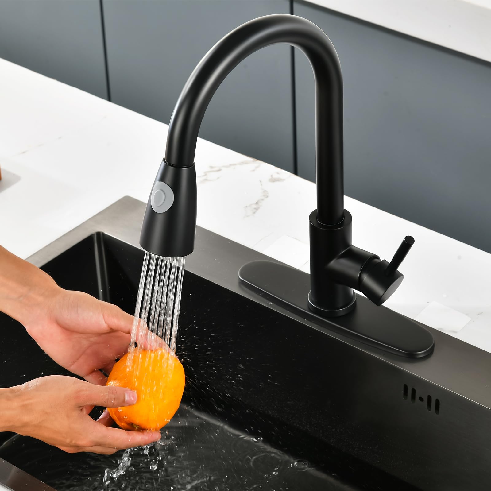 Nohalipy Commercial High Arc Matte Black Kitchen Faucet,Black Stainless Steel Kitchen Faucets,Pull Down Sprayer Faucet For Kitchen Sink,Single Handle Kitchen Faucet With Dual-Function Spray Mode