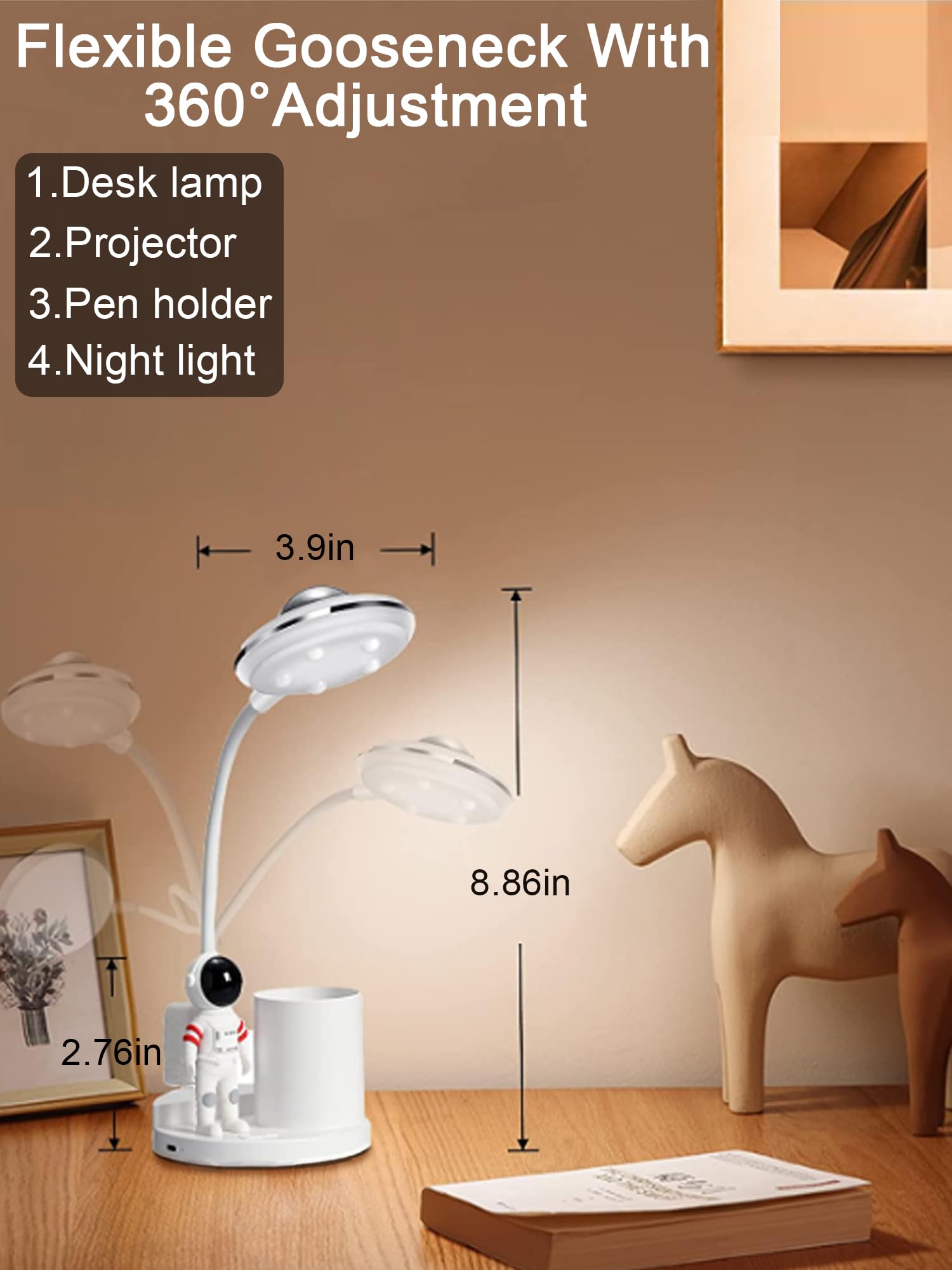 Wlhong Astronaut Desk Lamp For Kids,Star Space Projector Galaxy Night Light,Eye-Care Reading Small Desk Lamps, With Pen Holder Spaceman Table Lamp, Bedroom Decor Aesthetics,  For Boys And Girls