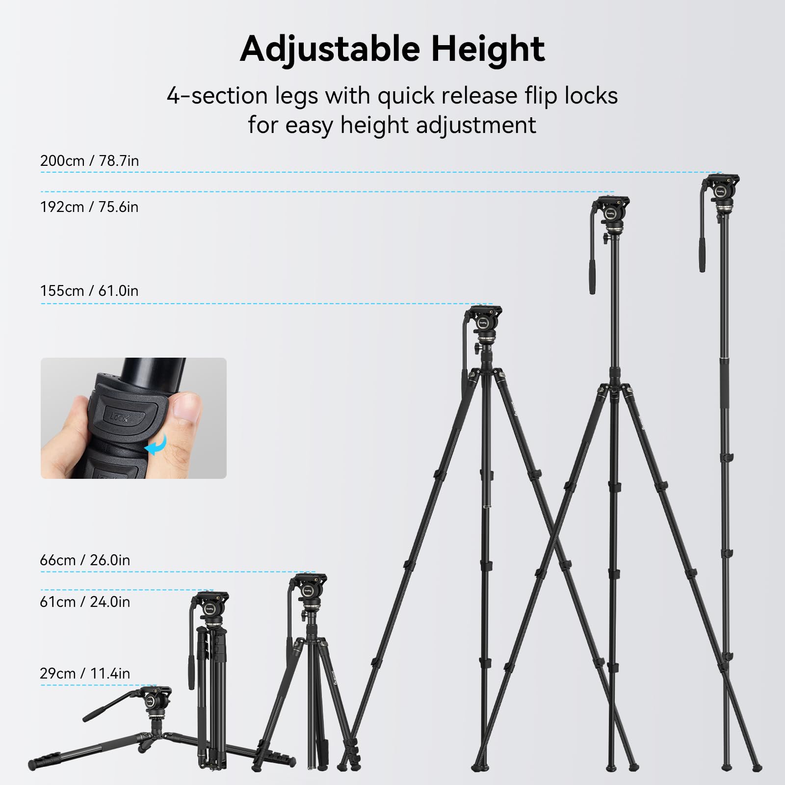 Smallrig Ct210 Video Tripod, 75" Video Camera Tripod Monopod With +/-15° Leveling Base Fluid Head, Professional Camera Tripod Compatible With Video Camera, Dslr, Camcorder-4475