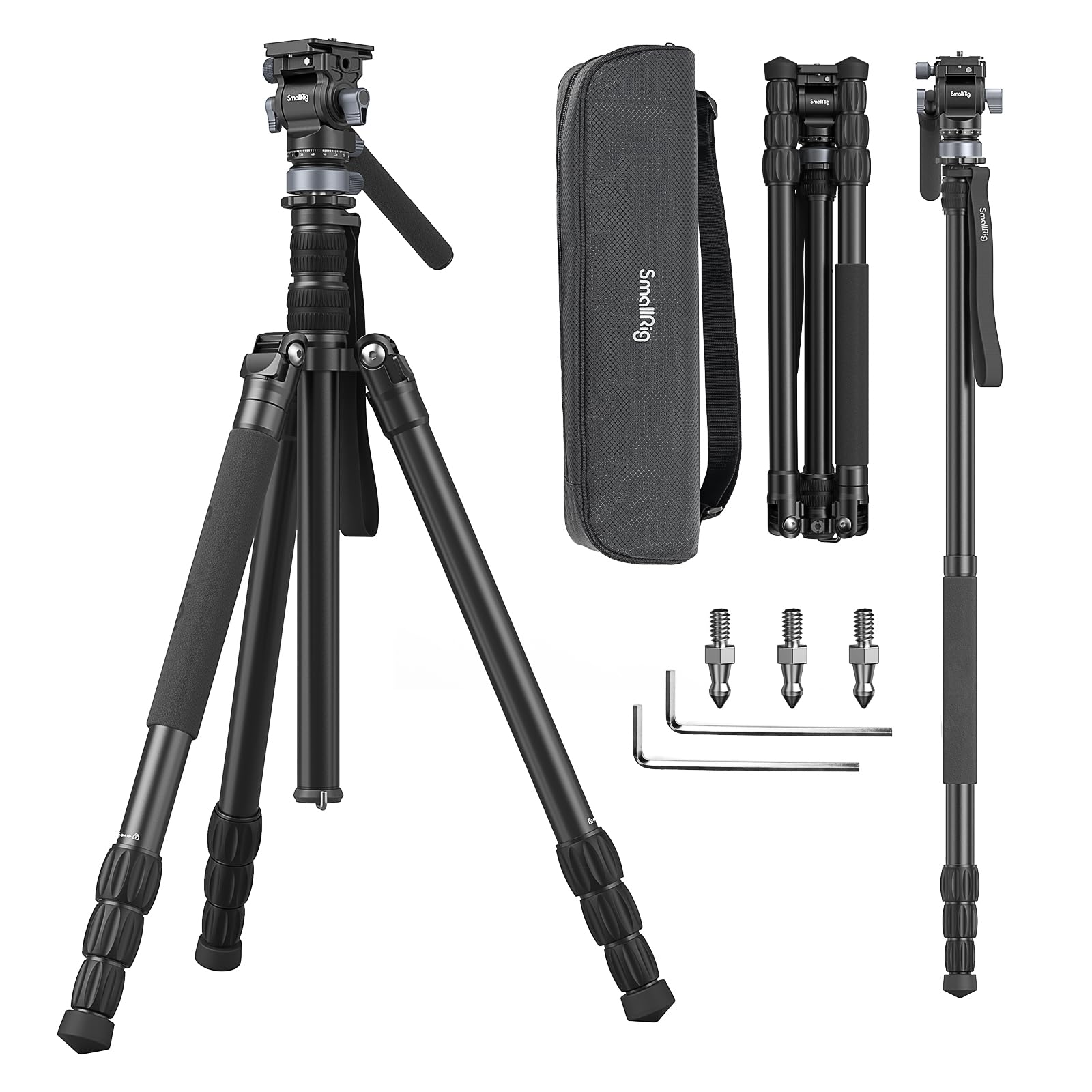 Smallrig Ct190 Professional Video Tripod, 72" Camera Tripod With Leveling Base, Monopod Conversion, Video Tripod For Travel, Video And Vlogging, With Carry Bag, Load Up To 8.8 Lbs/4 Kg - 4319