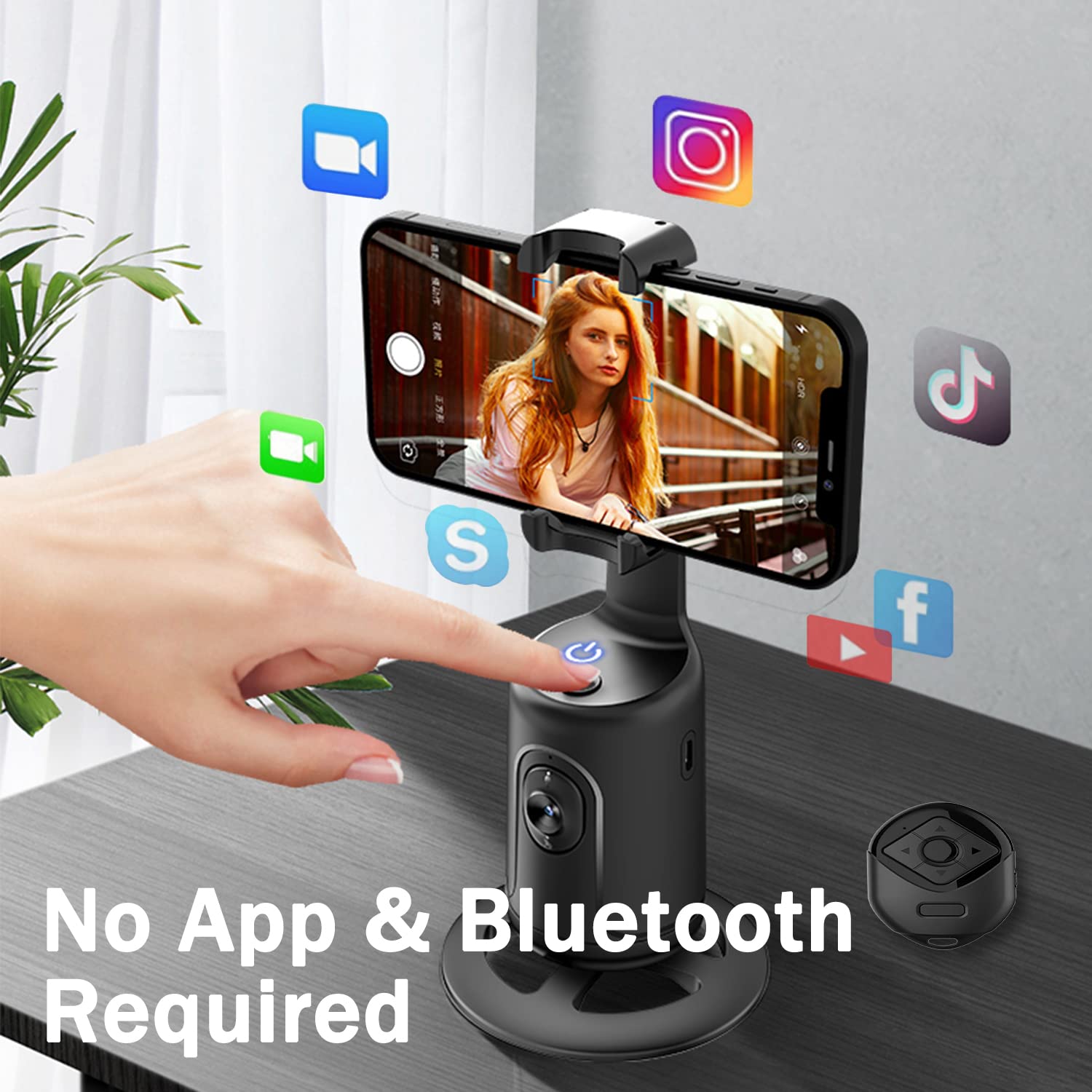 Afarer Auto Face Tracking Phone Holder Tripod, 360° Rotation Selfie Phone Stand,Smart Face & Body Tracking Camera Mount For Tiktok, Vlog, For Youtube Live Streaming - Black