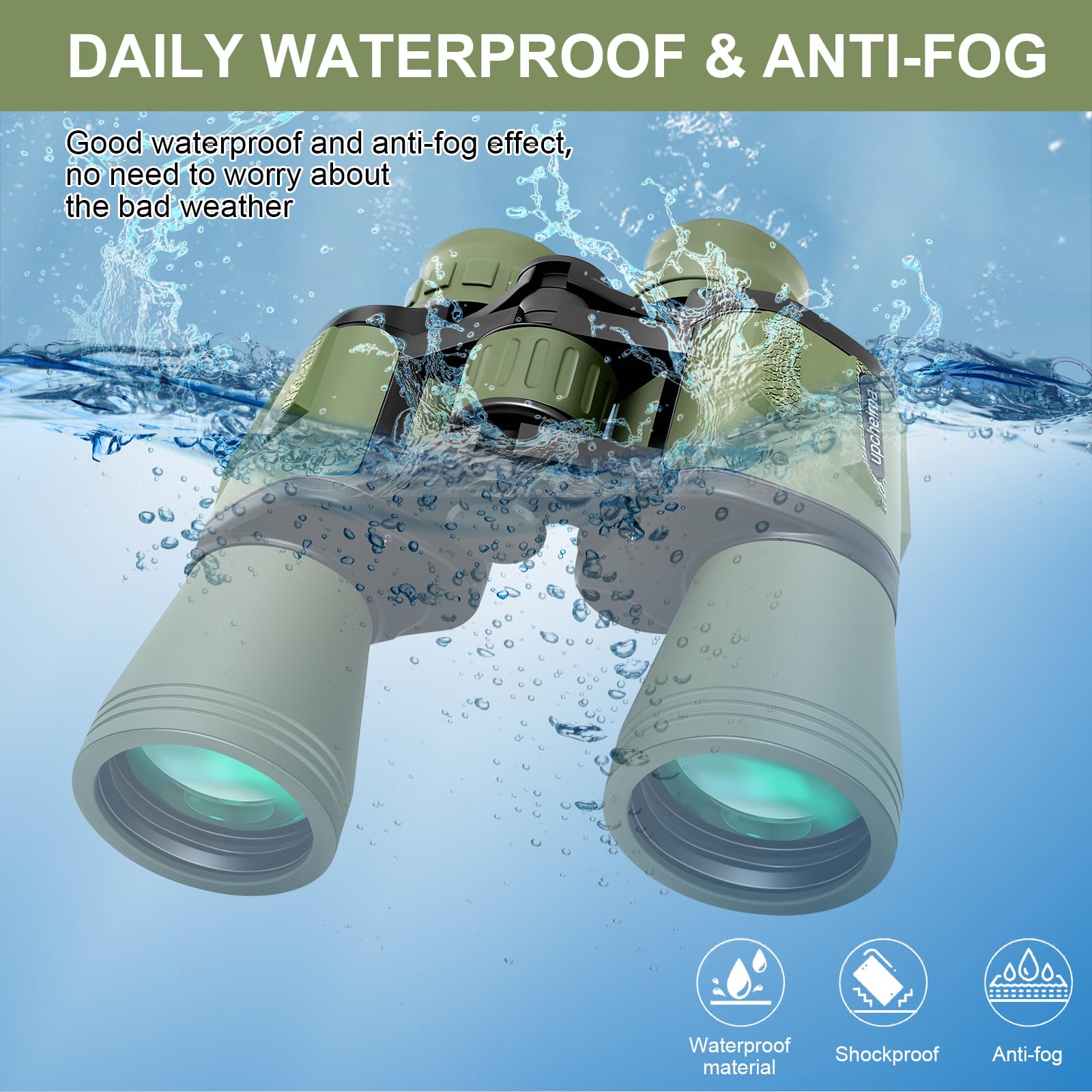 Upcheirna 20X50 High Zoom Adult Binoculars High Power With Phone Adapter, Low Light Night Vision, Lightweight & Portable For Bird Watching, Hunting, Stargazing(Green)