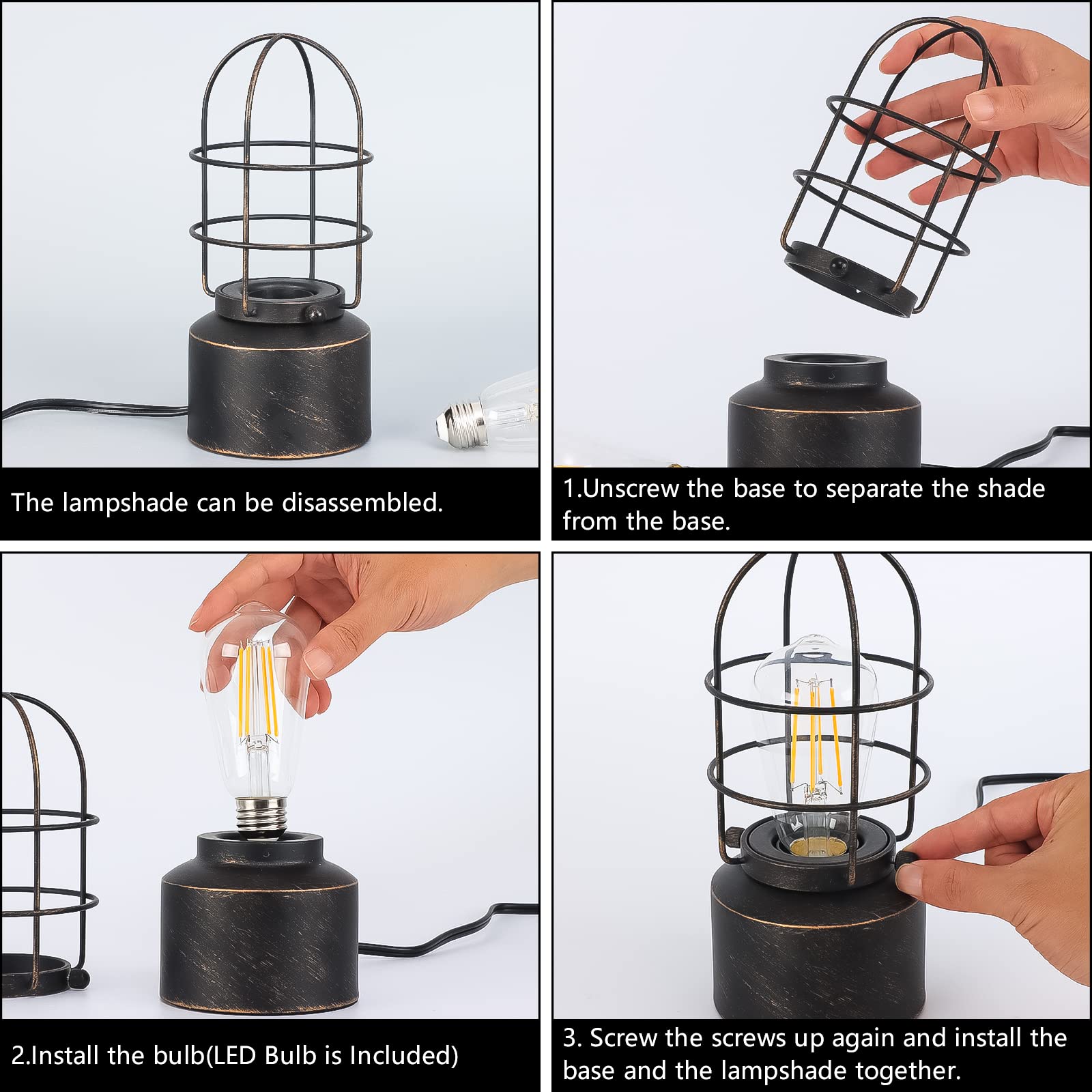 Haian Support 𝗦𝗺𝗮𝗹𝗹 𝗧𝗼𝘂𝗰𝗵 𝗧𝗮𝗯𝗹𝗲 𝗟𝗮𝗺𝗽 For Small Spaces - 3 Way Dimmable Industrial Bedside Lamp - Steampunk Antique Nightstand Desk For Bedroom, Living Room (Bulb Included)