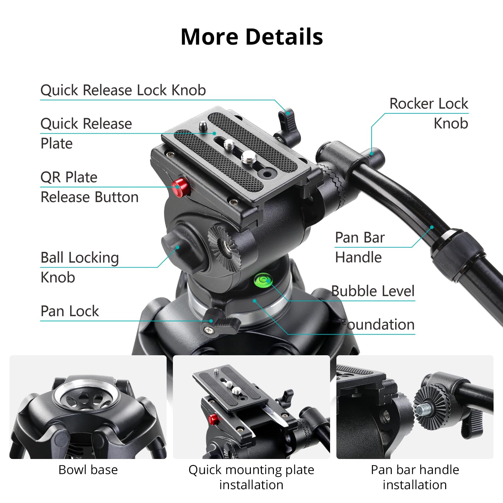 Gvm Great Video Maker Gvm 67" Video Tripod With Adjustable Damping Fluid Head, Metal Heavy Duty Dual-Mode Qr Plate Compatible Flexible 360° Pan+90°/-75° Tilt, Max Load 22Lb/10Kg, For Dslr, Camcorders And Video Shooting