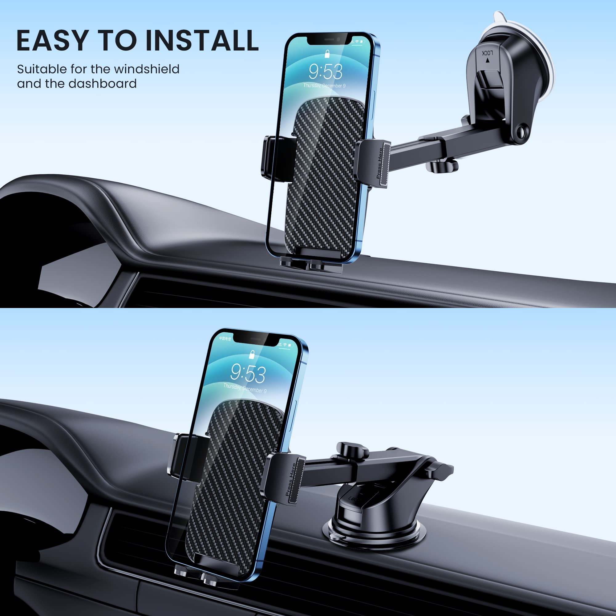 Fesiyoye Car Phone Mount [Washable & Reusable Suction] Phone Stand For Car Phone Holder Mount Dashboard Windshield Accessories Automobile Cell Phone Holder For Iphone Smartphone Universal Cradles