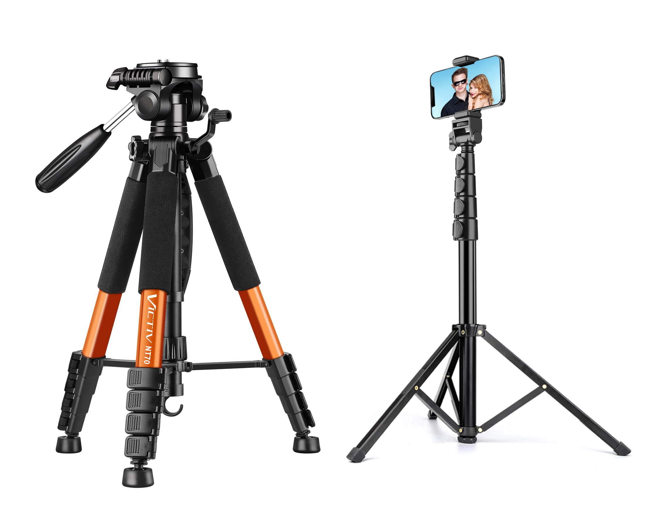 Victiv Camera Tripod And Phone Tripod, Adjustable 74 Camera Tripod Stand, Tall 70 Tripod For Smartphone