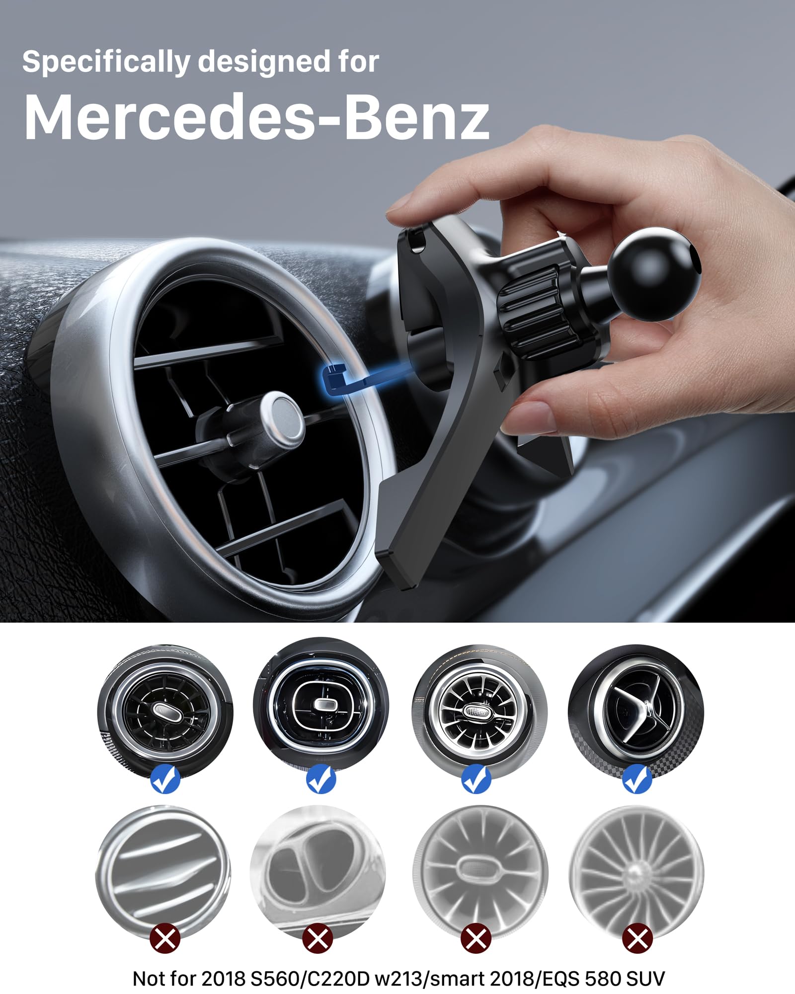 Yosh Car Vent Phone Mount Design For Mercedes Benz C300/Gla/Glc/Glb/Gls, A/B/C/E/S-Class, Mini Cooper 2006-17/Countryman, Mercedes Benz Car Accessories Phone Holder, Big Phones & Thick Cases Friendly
