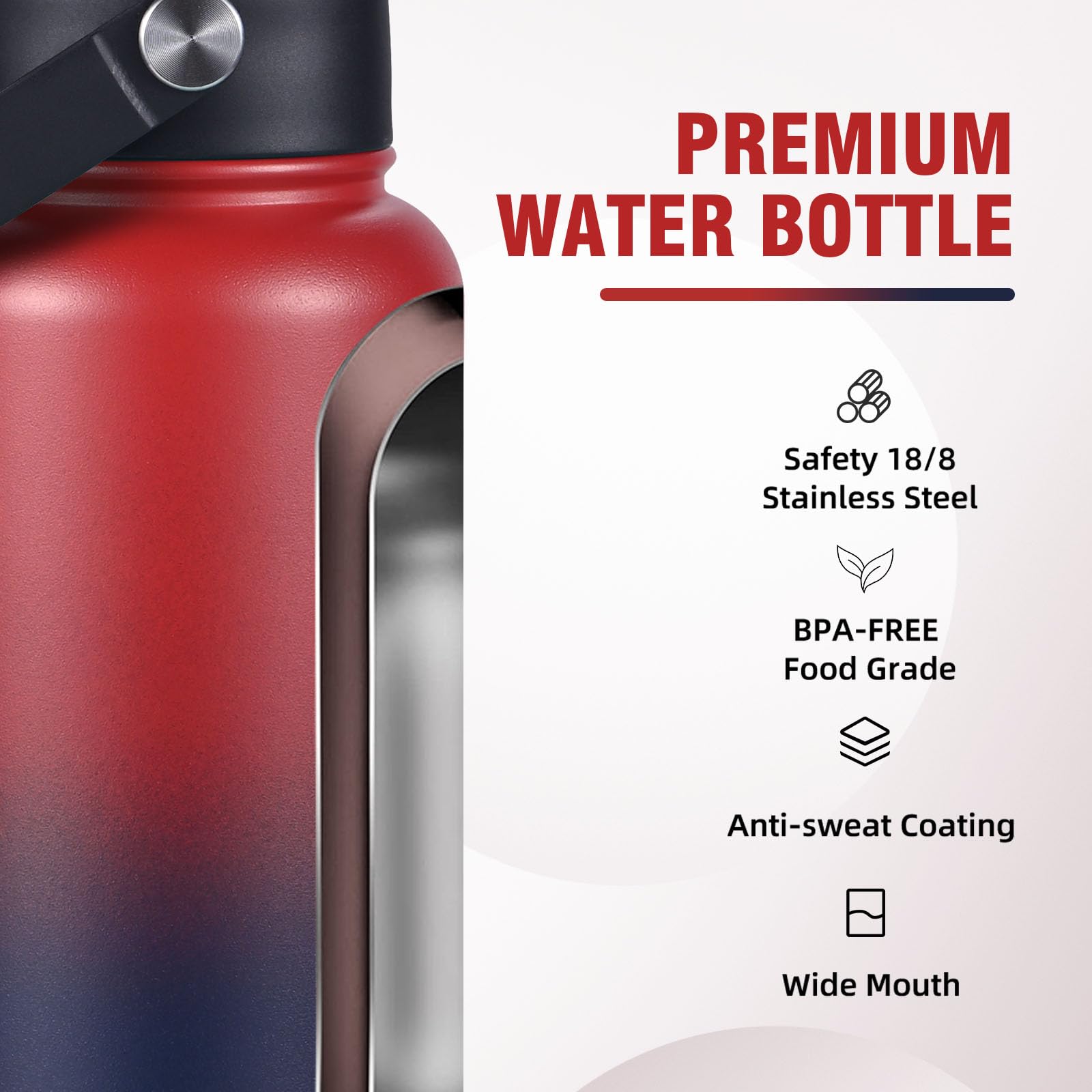 Colorsub 32Oz Insulated Water Bottle With 2 Lids (Straw Chug And Handle Lid), Stainless Steel