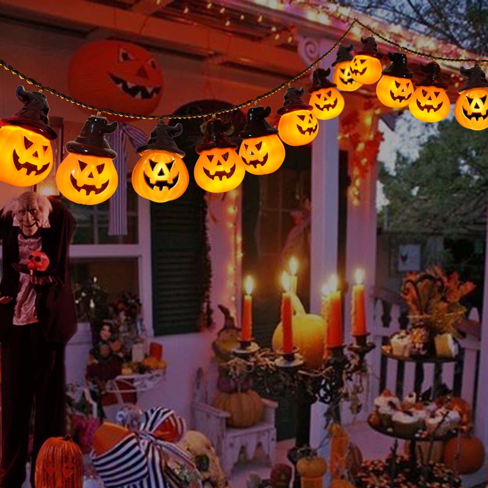 Abkshine Solar Pumpkin Lights - Spooky String Lights For Outdoor Halloween Decor, Porch, Camper, Tree