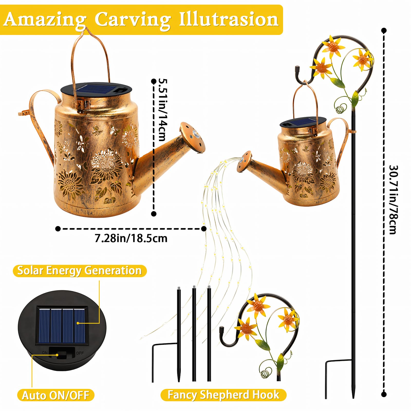 Yulloyello Solar Watering Can With Lights, Outdoor Garden Decor Sunflower Solar Garden Lights For Outdoor Pathway Yard Lawn Patio Party, Waterproof Gardening Decorations  For Mom Grandma Women Birthday