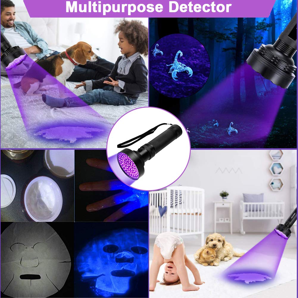 Eecoo Black Light Flashlight, 100 Led 395 Nm Flashlights, Super Bright Ultraviolet Flashlight Professional Black Light Pet Urine Detector For Dog/Cat,Hunting Scorpions,Search For Bed