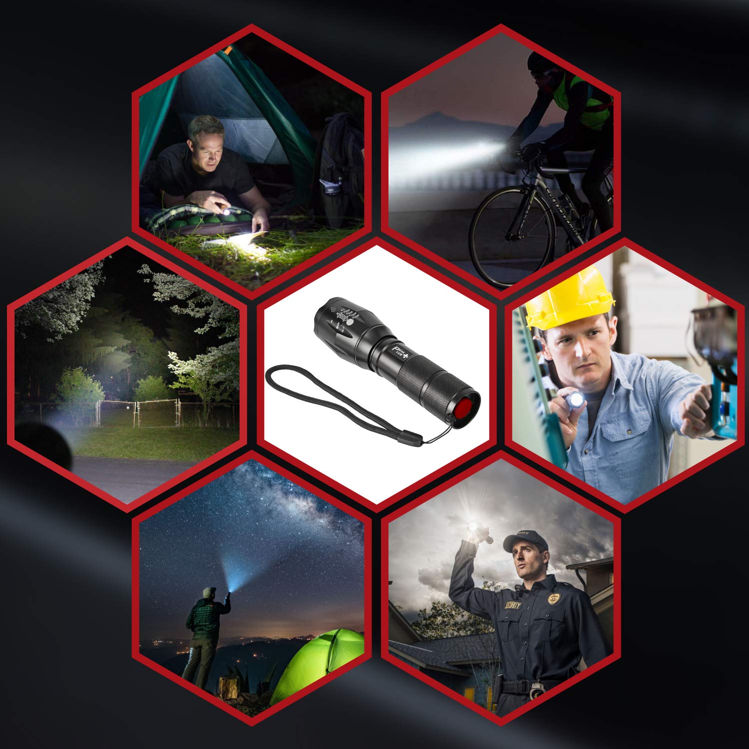 Peakplus Rechargeable Utility Flashlight Lfx1000 (Rechargeable Battery And Charger Included) - High Lumens Led, Super Bright, Zoomable, 5 Modes, Water Resistant - Best Camping, Emergency Flashlights