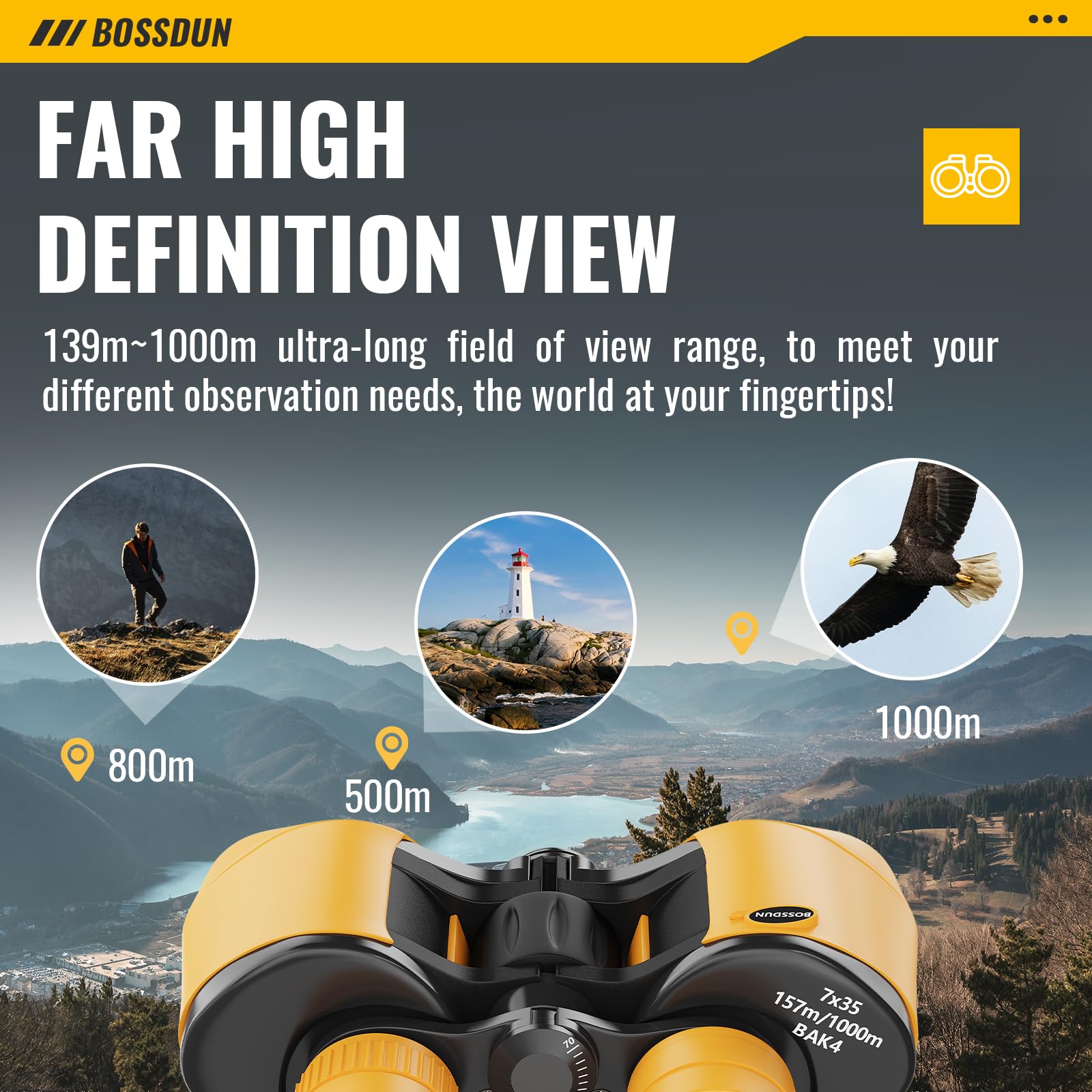 Bossdun 10X40 Binoculars For Adults - Compact High Powered Hd Binoculars For Kids - Easy Focus And Low Light Vision Of Waterproof Binoculars - Binoculars For Bird Watching Hunting Travel Cruise