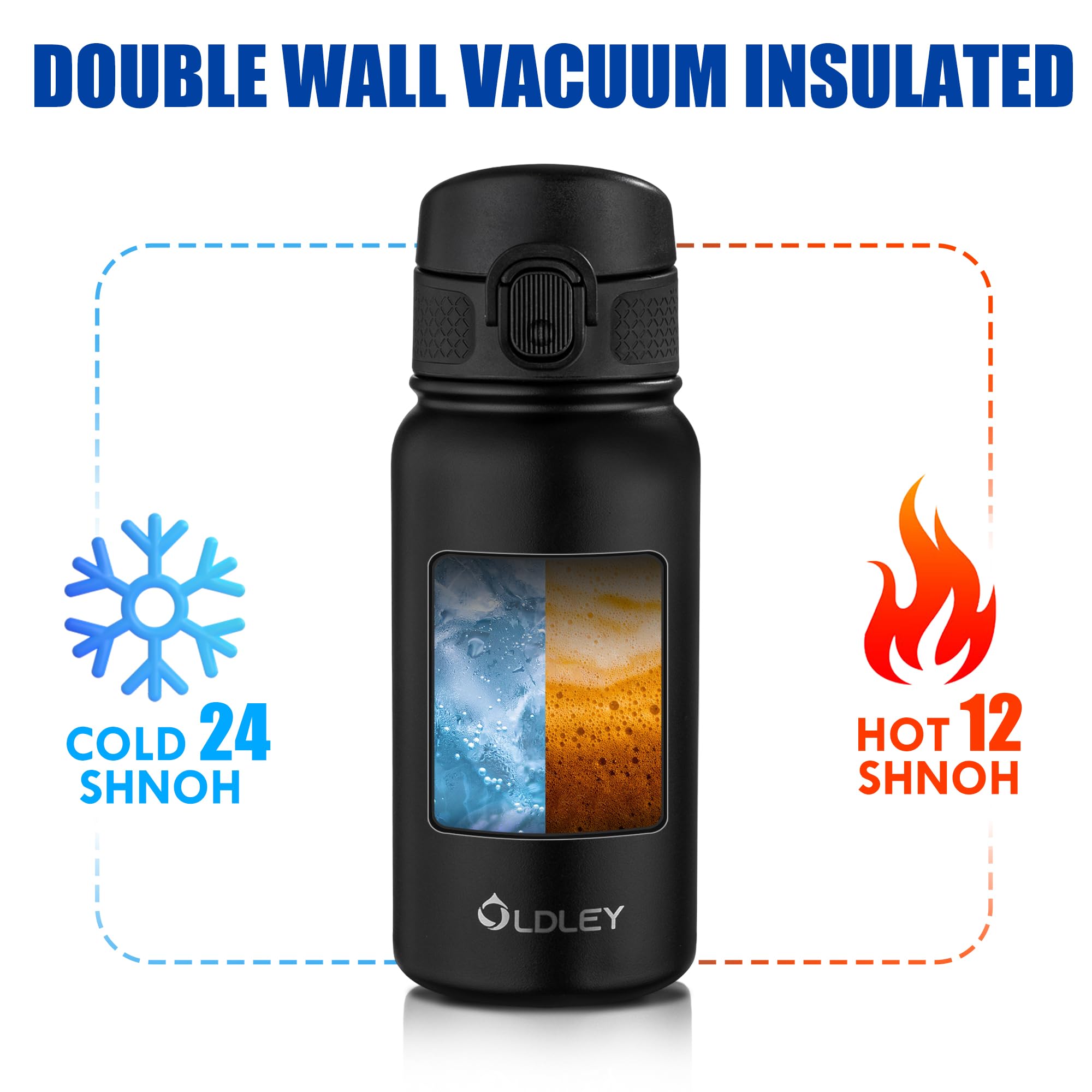 Oldley 12Oz Kids Water Bottle, Stainless Steel Insulated Water Bottle For Kids, With Straws Leak-Pr