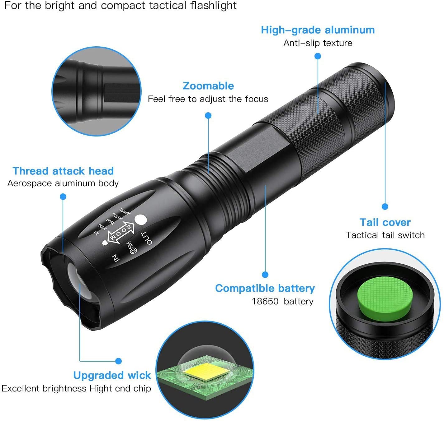 Maxiaeon 6Pcs Led Flashlights, 10000 High Lumens Utility Flashlight, 5 Modes, Waterproof Super Bright Flashlights For Emergencies, Camping, Hiking