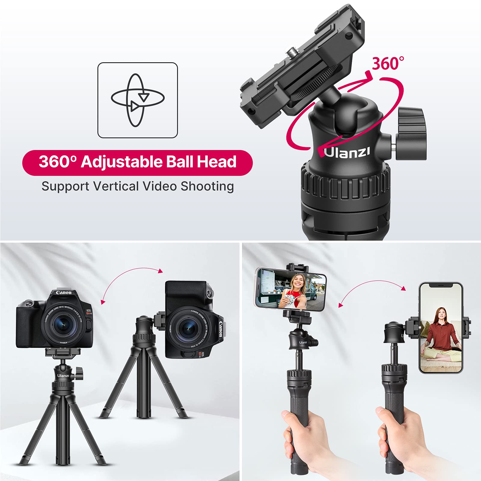Ulanzi Smartphone Tripod, Mt-34 Selfie Stick Tripod All-In-One, Extendable Tripod Camera Compatible With Iphone 12 Pro Max/12 Mini/11 Pro Max/Xr/X, Samsung Phone, Vlog Camera