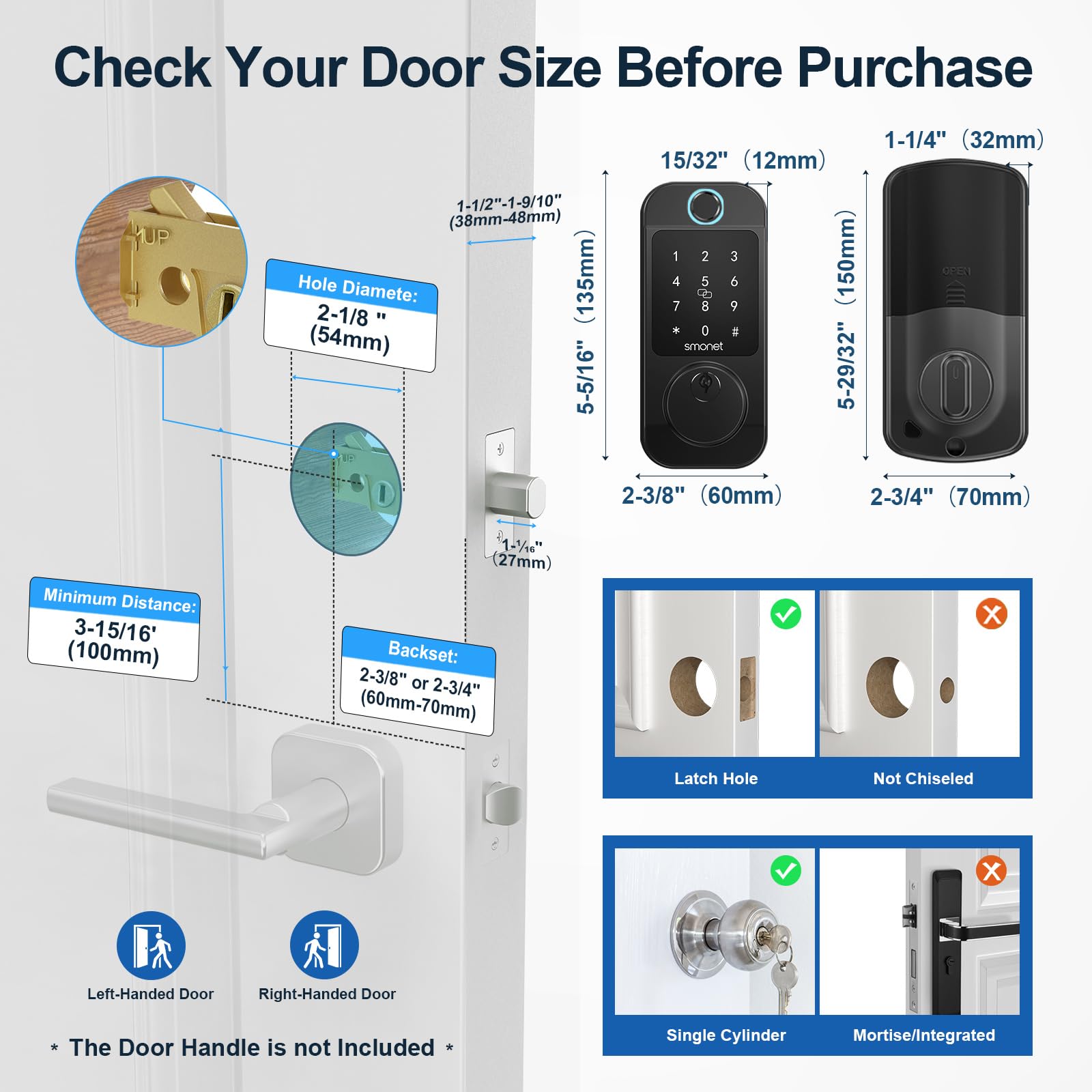 Smonet Smart Locks Wifi Deadbolt: Fingerprint Front Door Lock Keyless Entry With Keypad Electronic Digital Deadbolt Alexa Gateway Remote Control, Bluetooth App Keyfob Code Auto-Lock For Home, Black