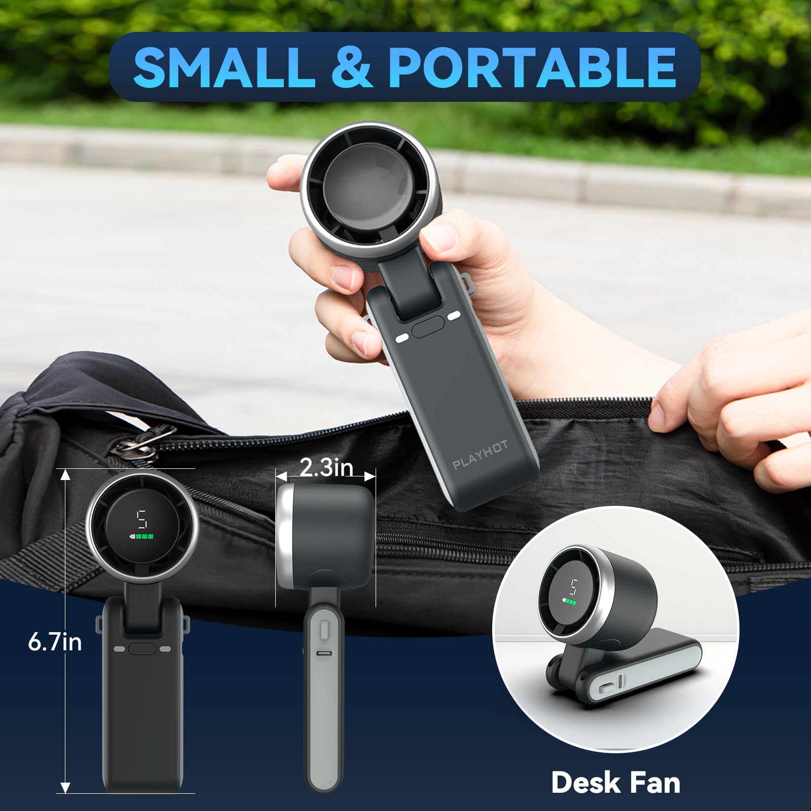 Portable Handheld Turbo Fan, 5 Gear Wind, Battery Operated, Up To 20 Working Hours, 3 In 1 Hand Fan
