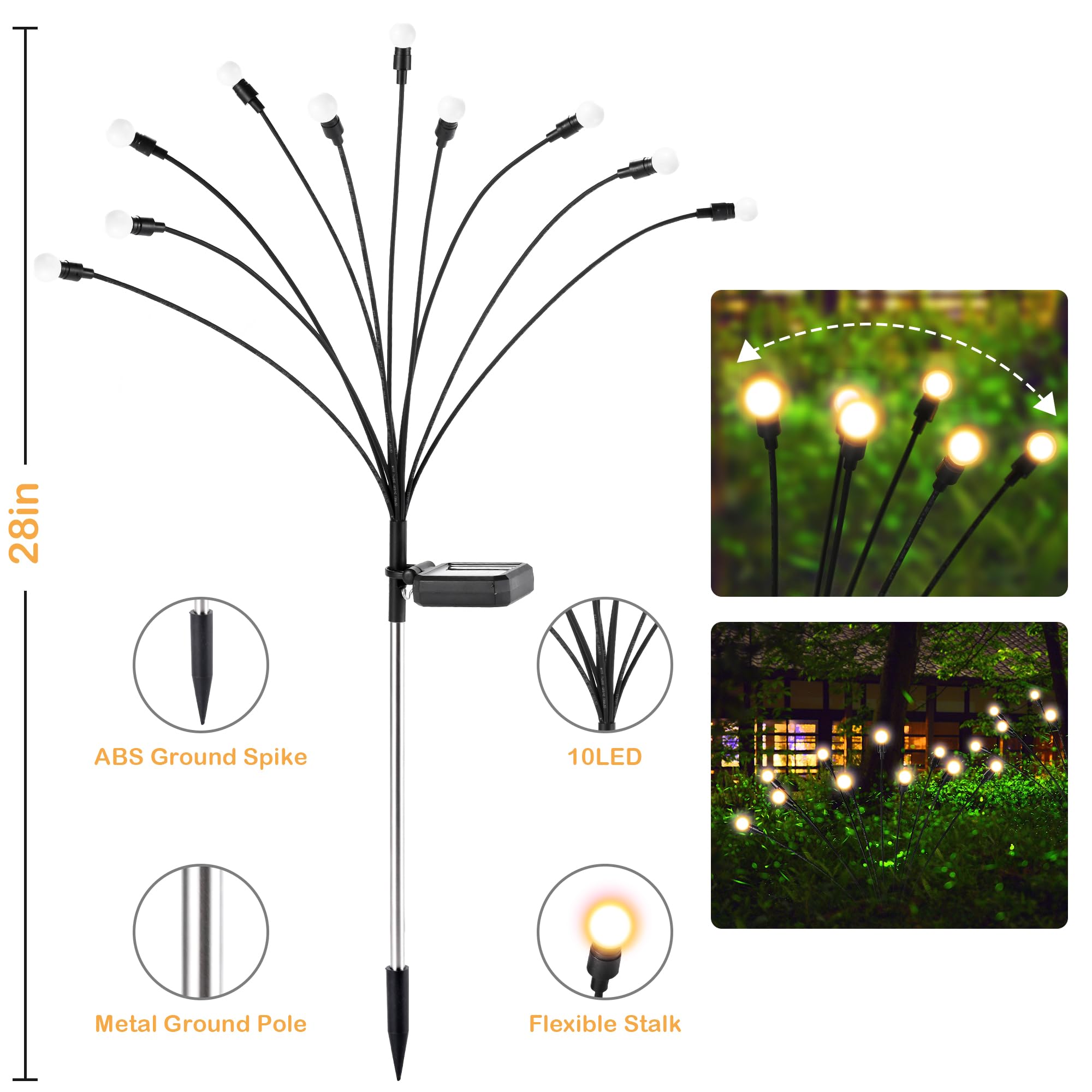 Suncket Solar Lights Outdoor Decoration, Waterproof Xmas Outdoor Lights Decor For Yard, Patio, Garden, And Front Porch, 20 Leds Swing With The Wind (2 Pack, Warm White)