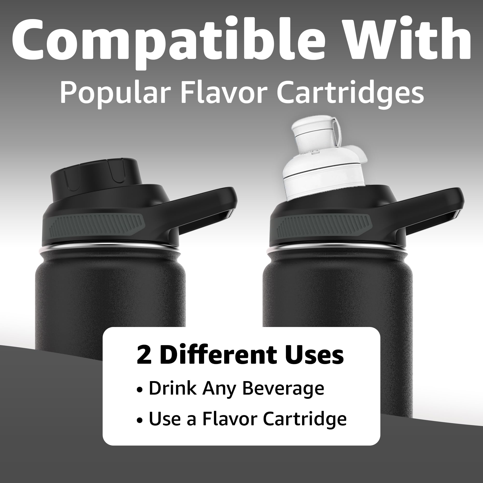 Water Bottle  Compatible With Popular Flavor Cartridges , Leak Proof, Double-Walled