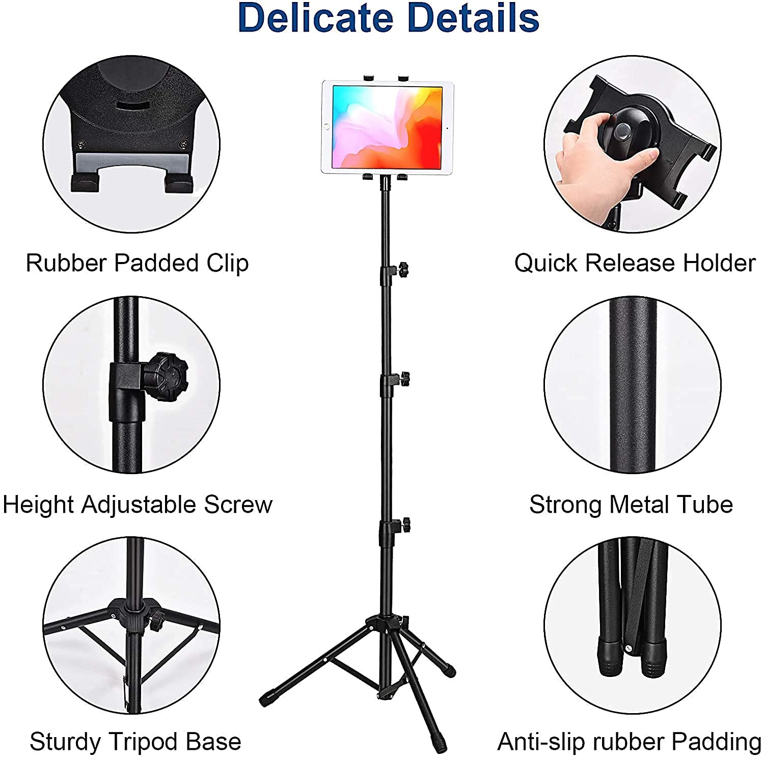 Hold Up Tabletop Tablet Holder Stand, Tablet Stand Floor Height Adjustable Tablet Tripod Stand Formost 7-10 Inches Tablets, Easy Carrying Bag