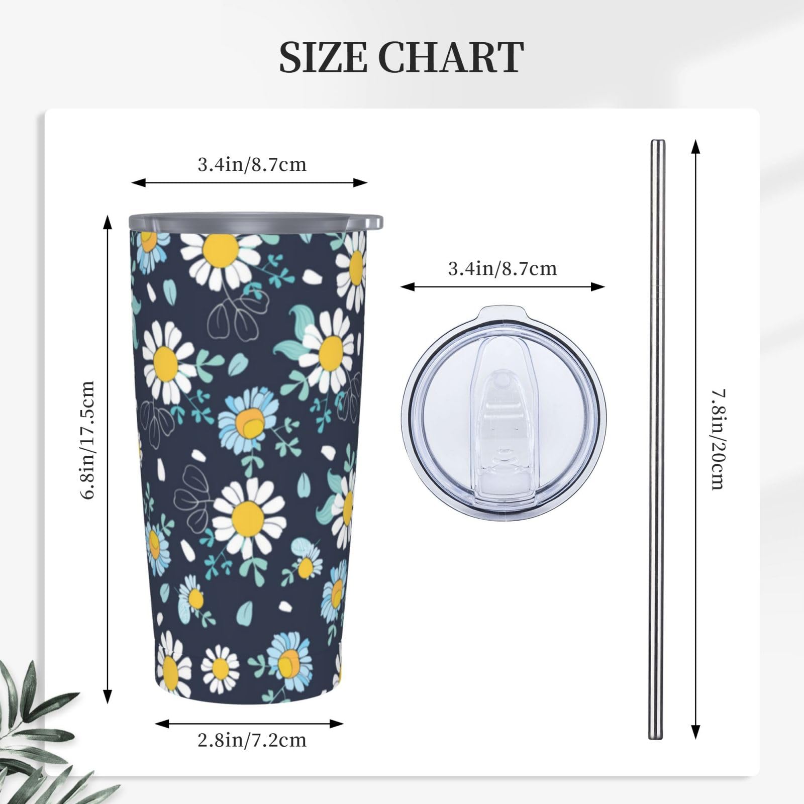 Daisy Flowers Tumbler 20Oz Floral Stainless Steel Insulated Tumblers With Lid And Straw Spring
