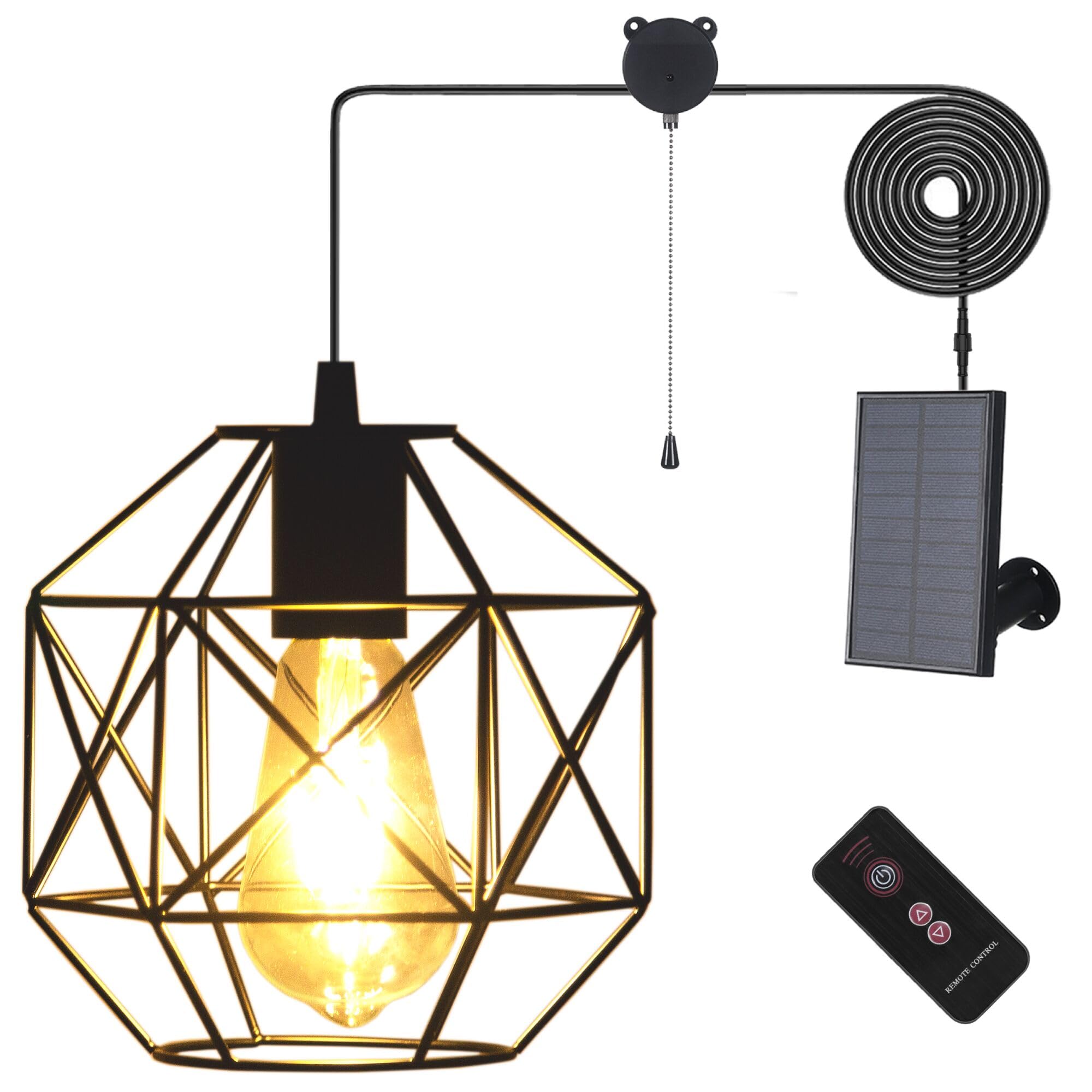 Aofuery Solar Pendant Lights Outdoor Chandelier Hanging Lights, Solar Lights Indoor With Pull Cord For Home Chicken Coop Barn Garage Storage
