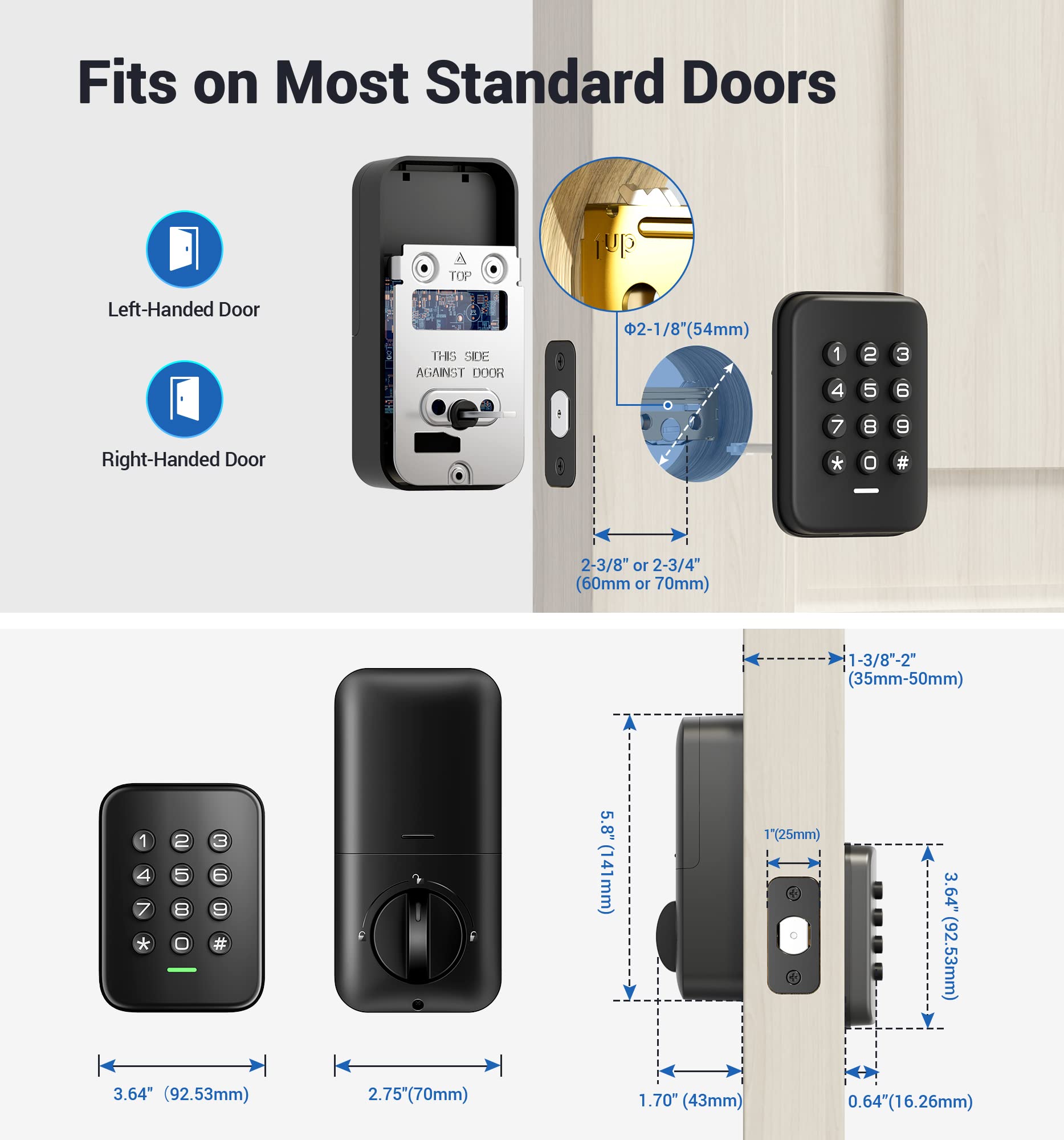 Veise Keyless Entry Door Lock, Electronic Keypad Deadbolt, Auto Lock, Anti-Peeking Password, Emergency Power Port, Easy Installation, Black