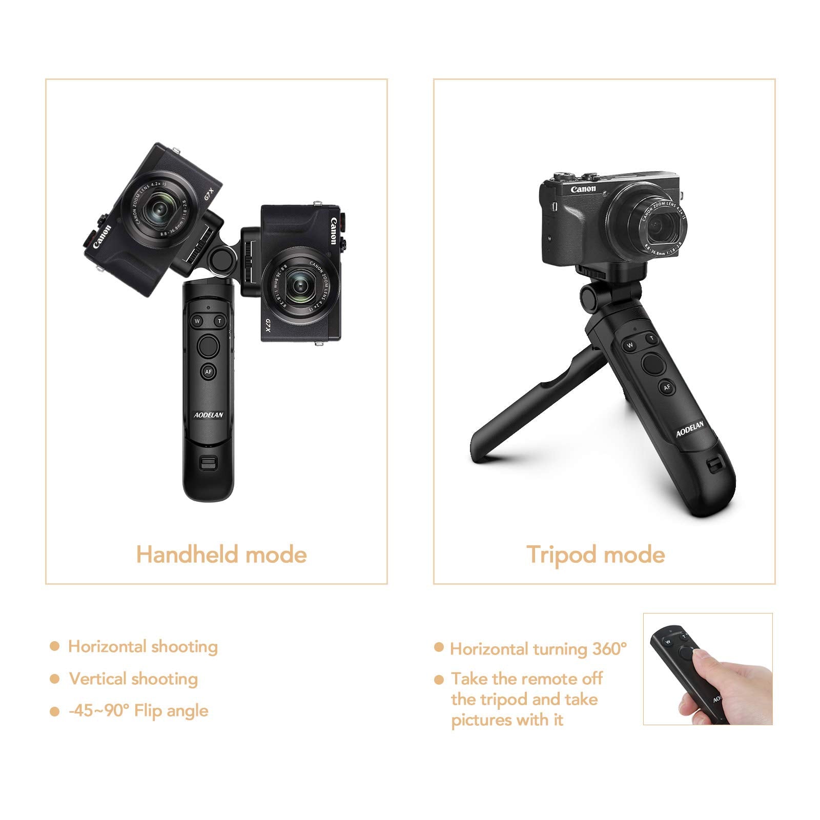 Aodelan Camera Shooting Grip, Handle Mini Tripod With Br-E1B Wireless Remote Shutter For Canon Eos R3 R Rp R5 R6 90D M50 Sl2 Powershot Sx70 Hs Cameras, Replaces Canon Hg-100Tbr