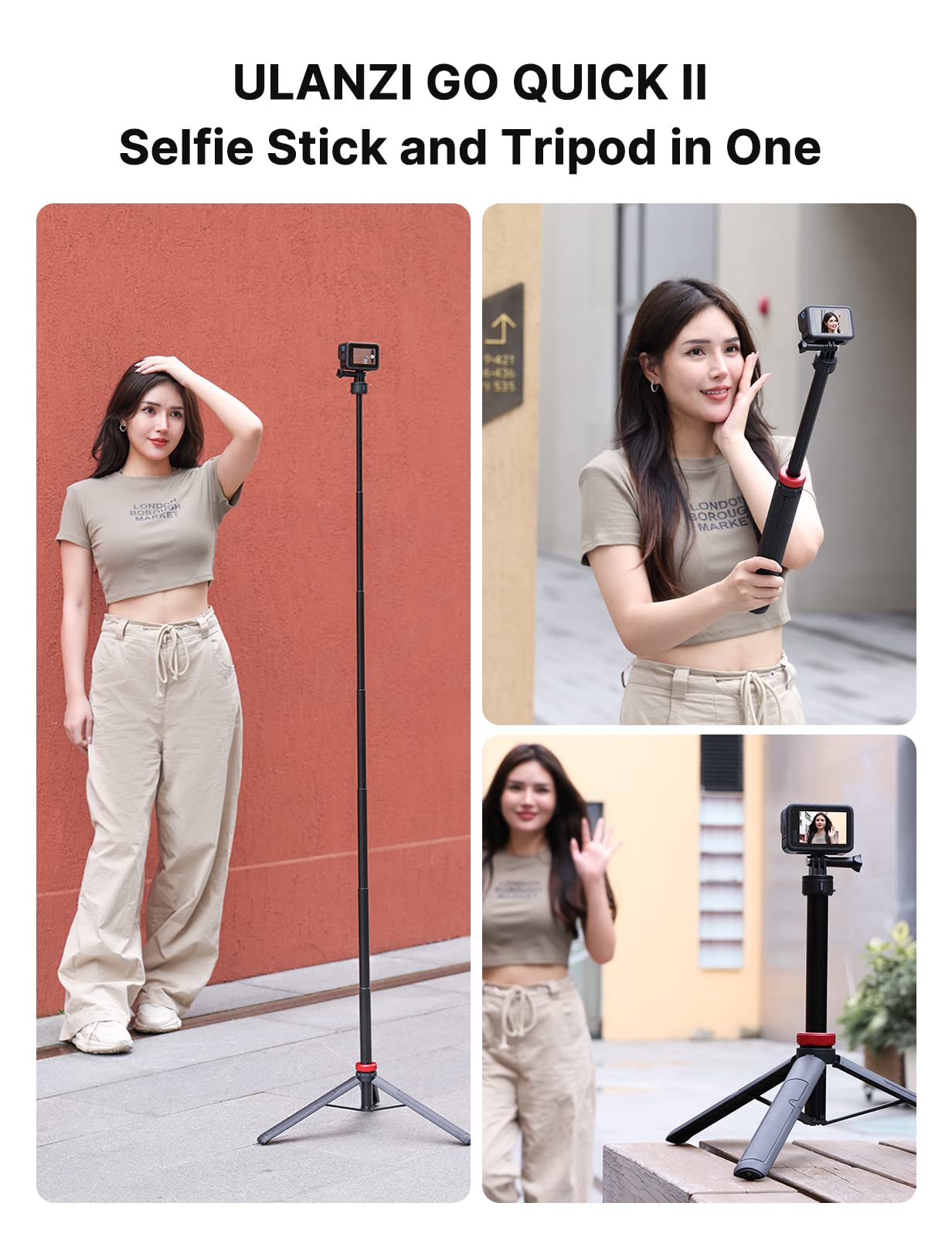 Ulanzi Select 57In Selfie Stick Tripod For Action Cameras - Ulanzi Go Quick Ii Extendable Tripod Stand Magnetic Suction Quick Release Vlog Accessories Handle For Action Cameras