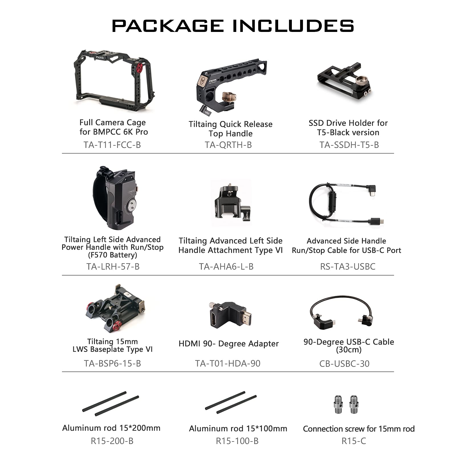 Tilta Camera Cage For Bmpcc 6K Pro/G2  Protective Gear  Mount Accessories  Compatible With Blackmagic Design Pocket Cinema Camera 6K Pro (Black, Advanced Kit)
