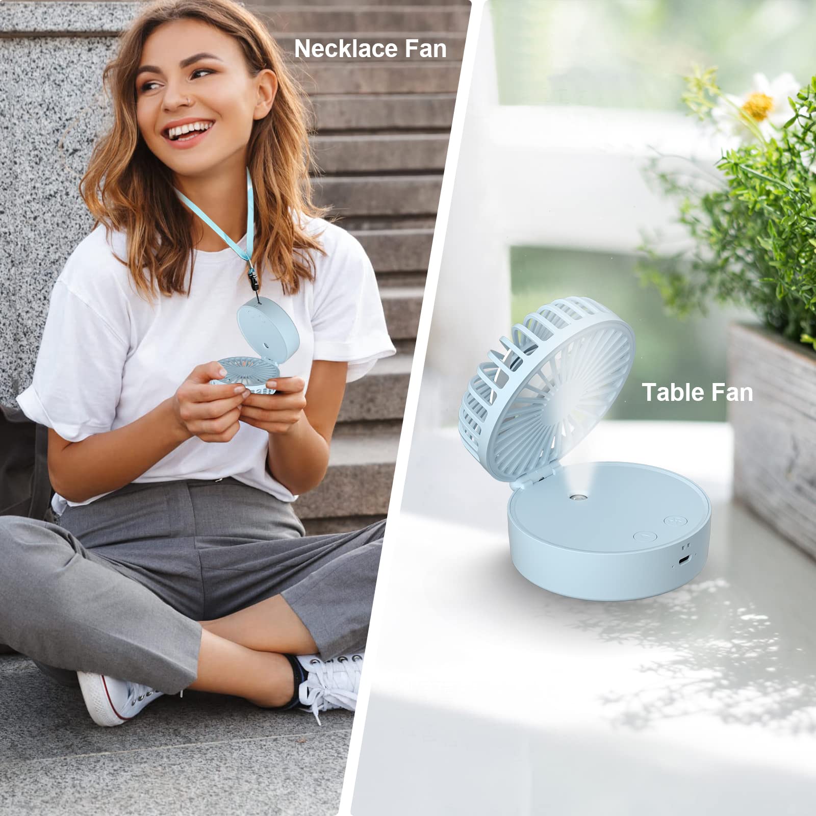 Mini Portable 3-In-1 Misting Fan With Colorful Led, Foldable, Quiet, Personal Fan For Women Men