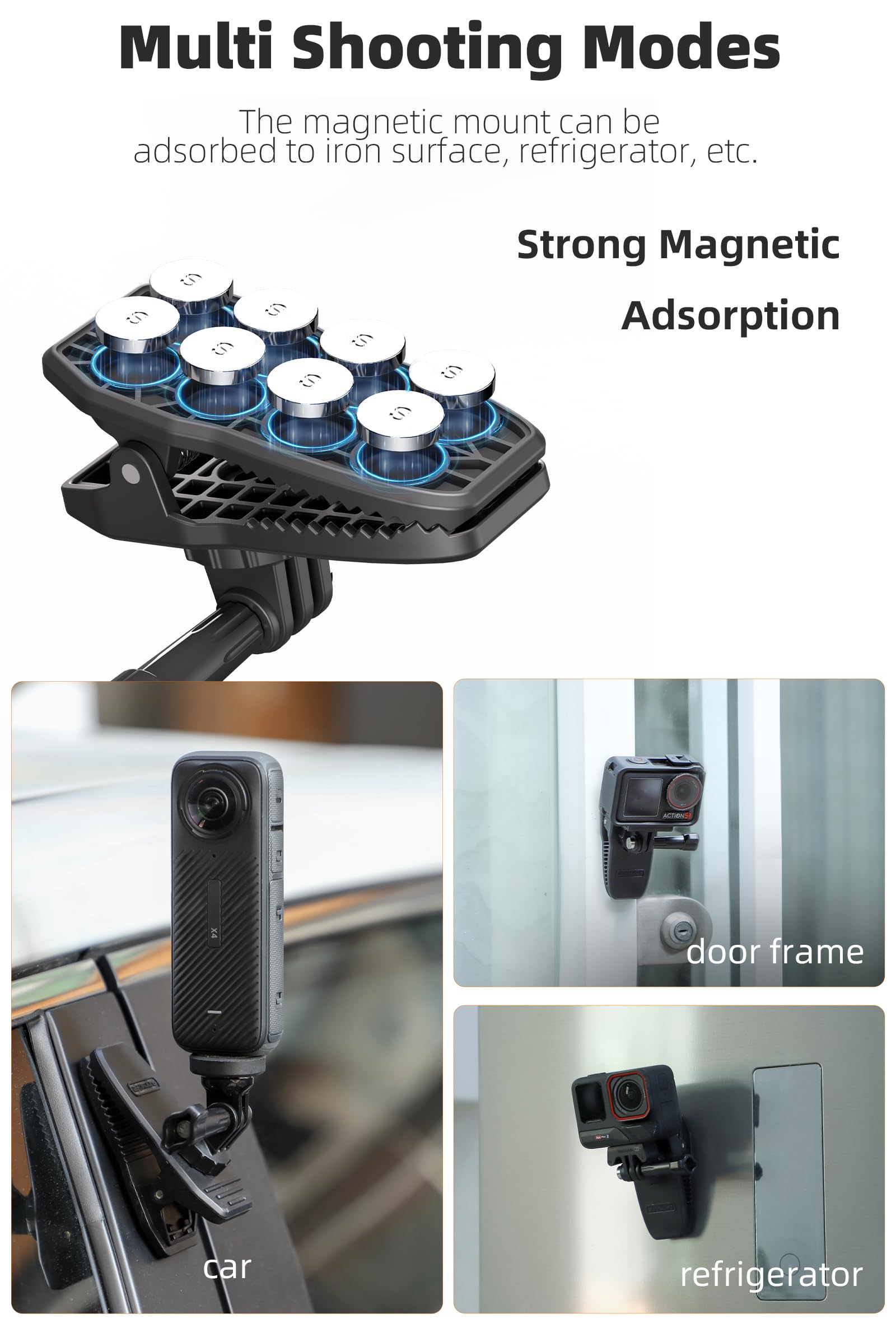 Liboqiao Magnetic Mount 360° Rotation Magnet Outside Camera Phone Holder Clip Stand For Pocket 3 Insta360 Gopro Series Action Cameras Accessories