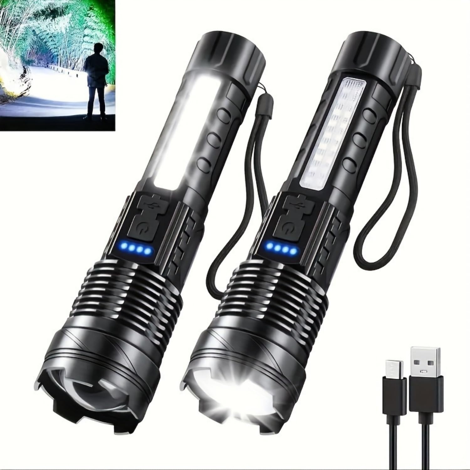 Beowui Flash Force Tactical Flashlight, 2 Pcs Flashlights High Lumens, With 7 Light Modes, Ipx6 Waterproof, With Strobe, 18650 Battery Powered, Camping  Must Haves (2 Pcs)