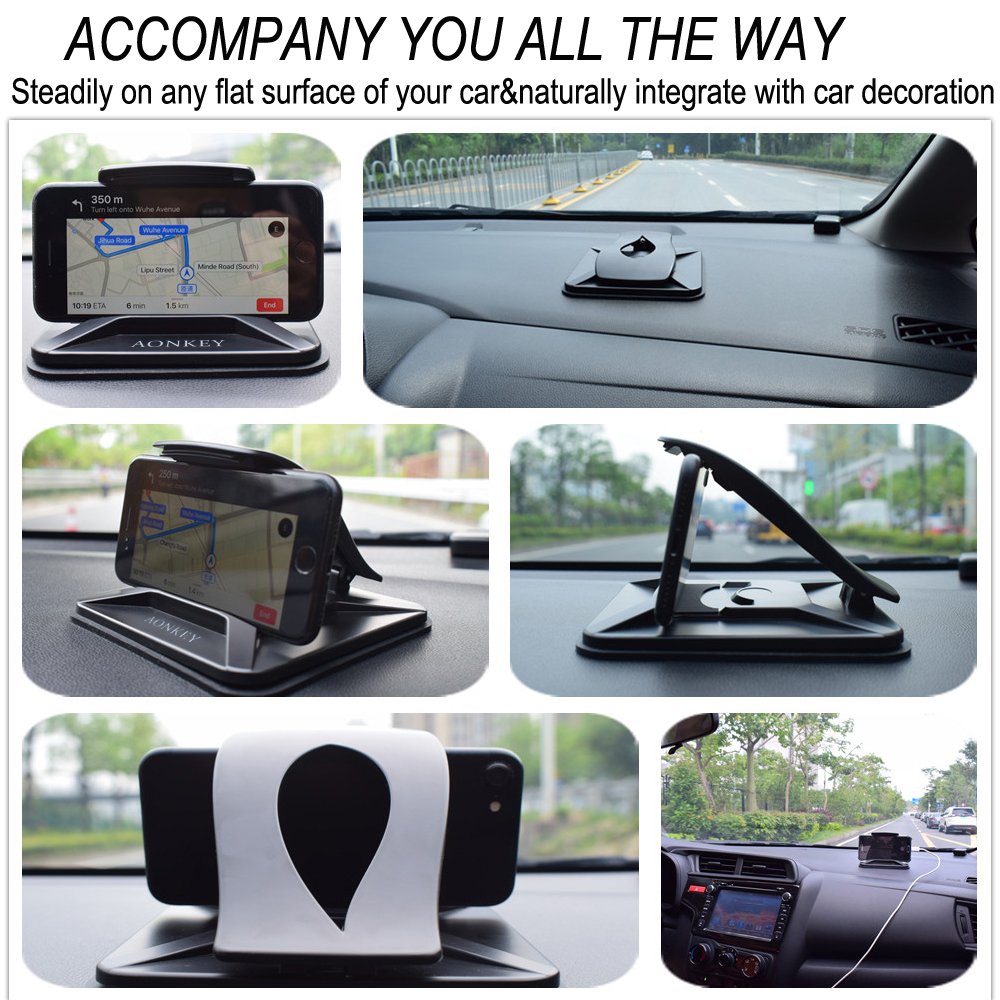 Aonkey Cell Phone Holder For Car, Dashboard Anti-Slip Vehicle Gps Car Mount Universal For All Smartphones, Compatible Iphone Xr Xs Max X 8 7 6S Plus, Galaxy S10/S9 Plus S8 Note 9/8, Lg V30, Pixel 3 Xl