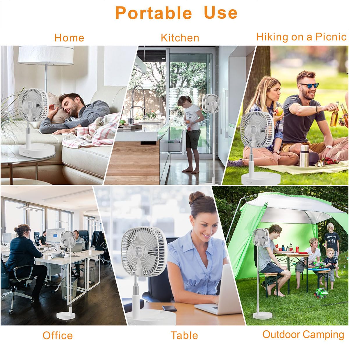 Portable Pedestal Fan - Foldaway Standing Fan Foldable Desk Fan, Use 7200Mah Rechargeable Battery