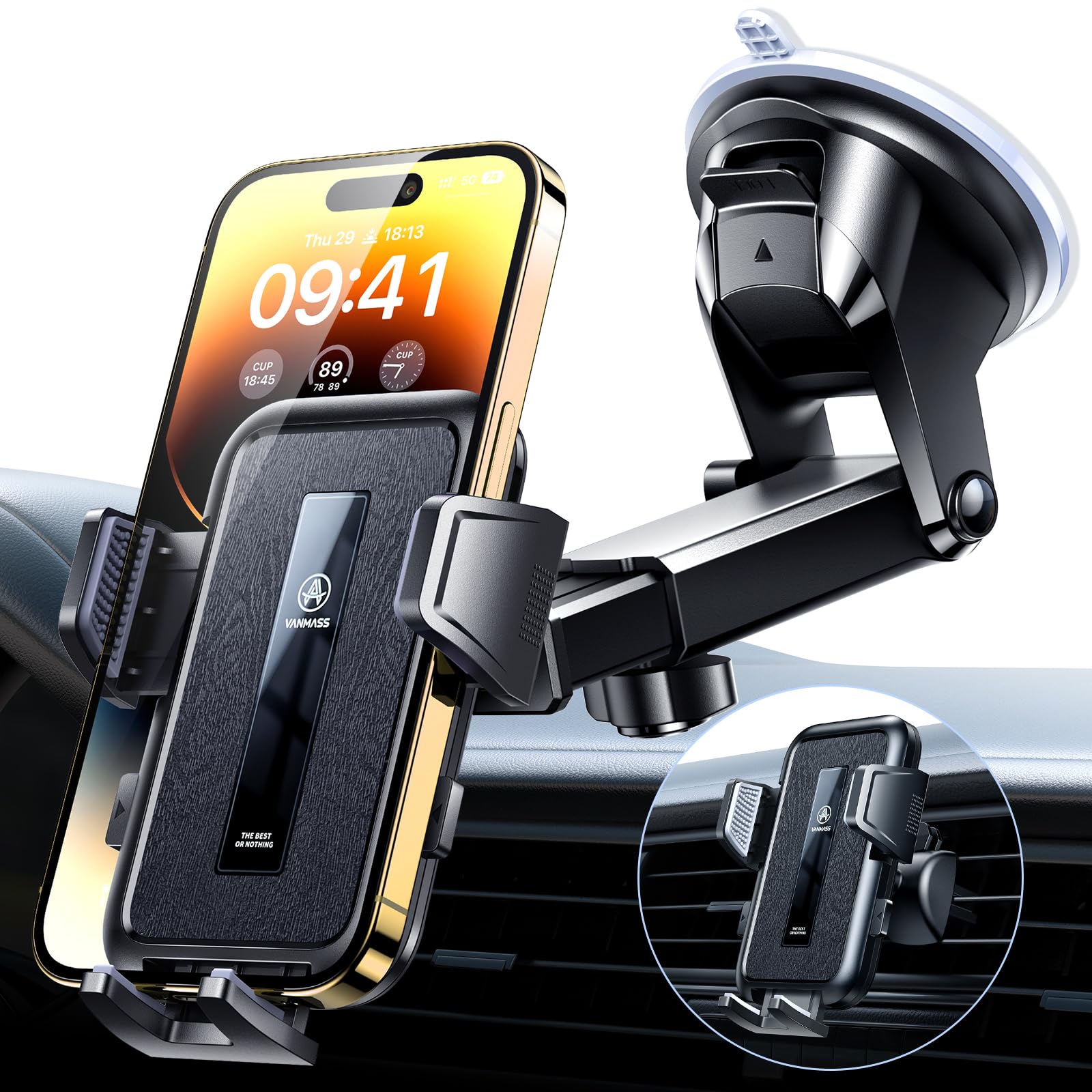 Vanmass   Car Phone Holder, [85+Lbs Strongest Suction] Patent Safety Cell Phone Mount Windshield Dashboard Vent Truck Accessories Stand Cradle For Iphone 16 Pro Max 15 14 13 Android