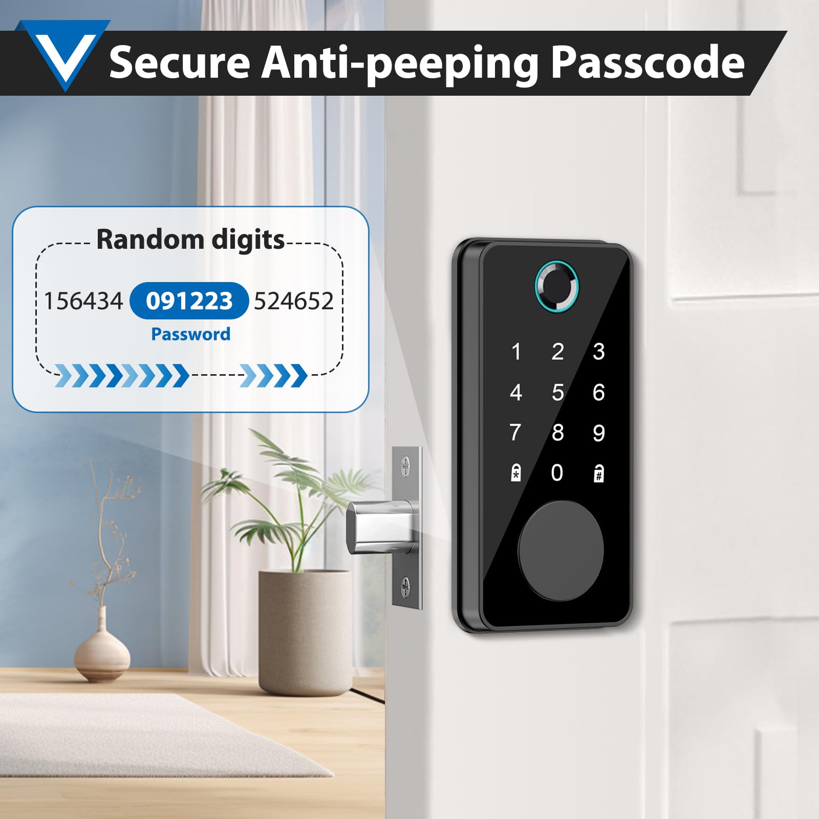 Tgcfing Smart Fingerprint Door Lock, Keyless Entry Door Lock, Front Door Lock With Digital Passcode Keypad, Bluetooth Electronic Deadbolt Lock, Anti-Peeping Password, Auto Lock For Home/Hotel/Office/Apartment