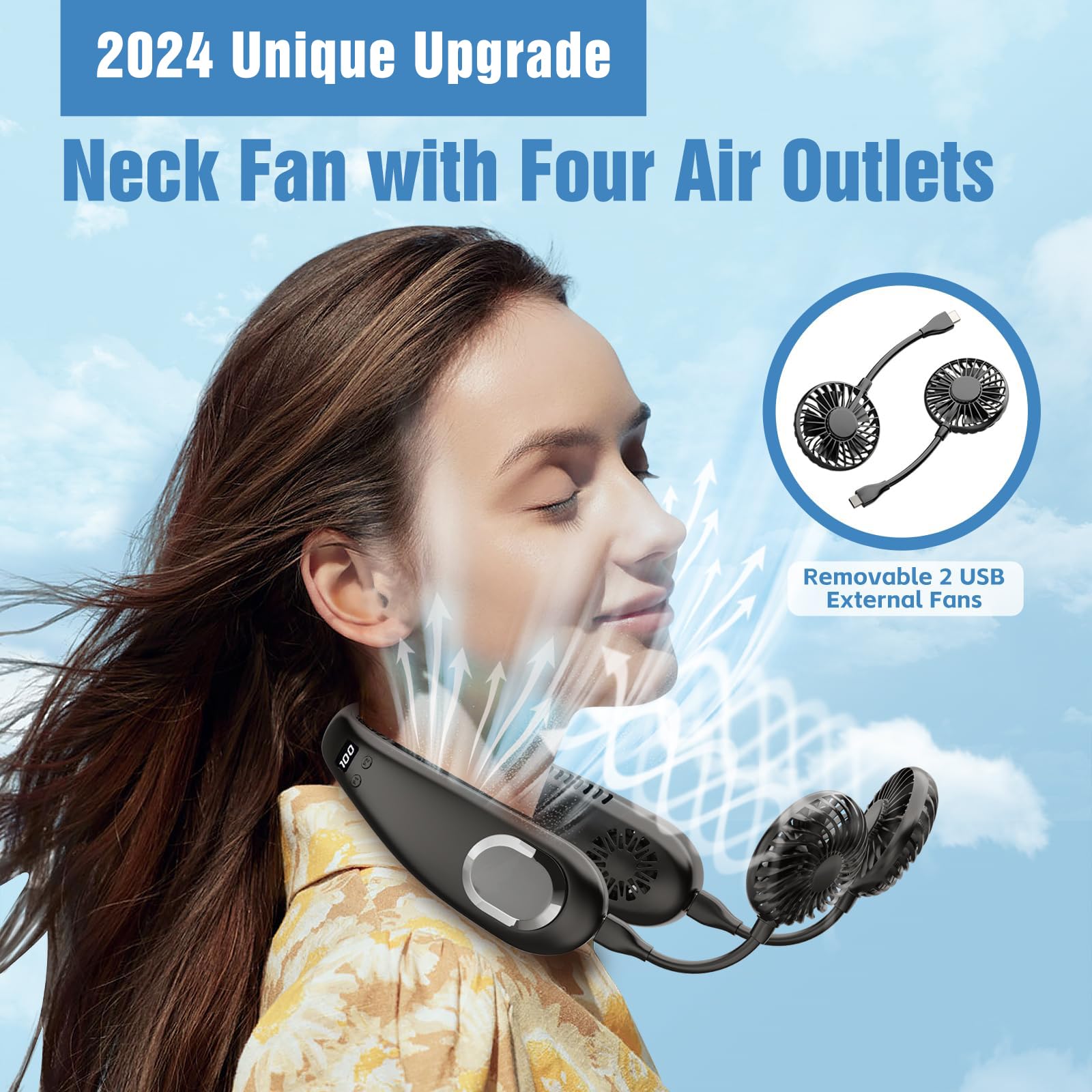 Portable Neck Fan, 9000Mah Hand Free Neck Fan, Neck Fan Air Conditioner, Bladeless Cooling
