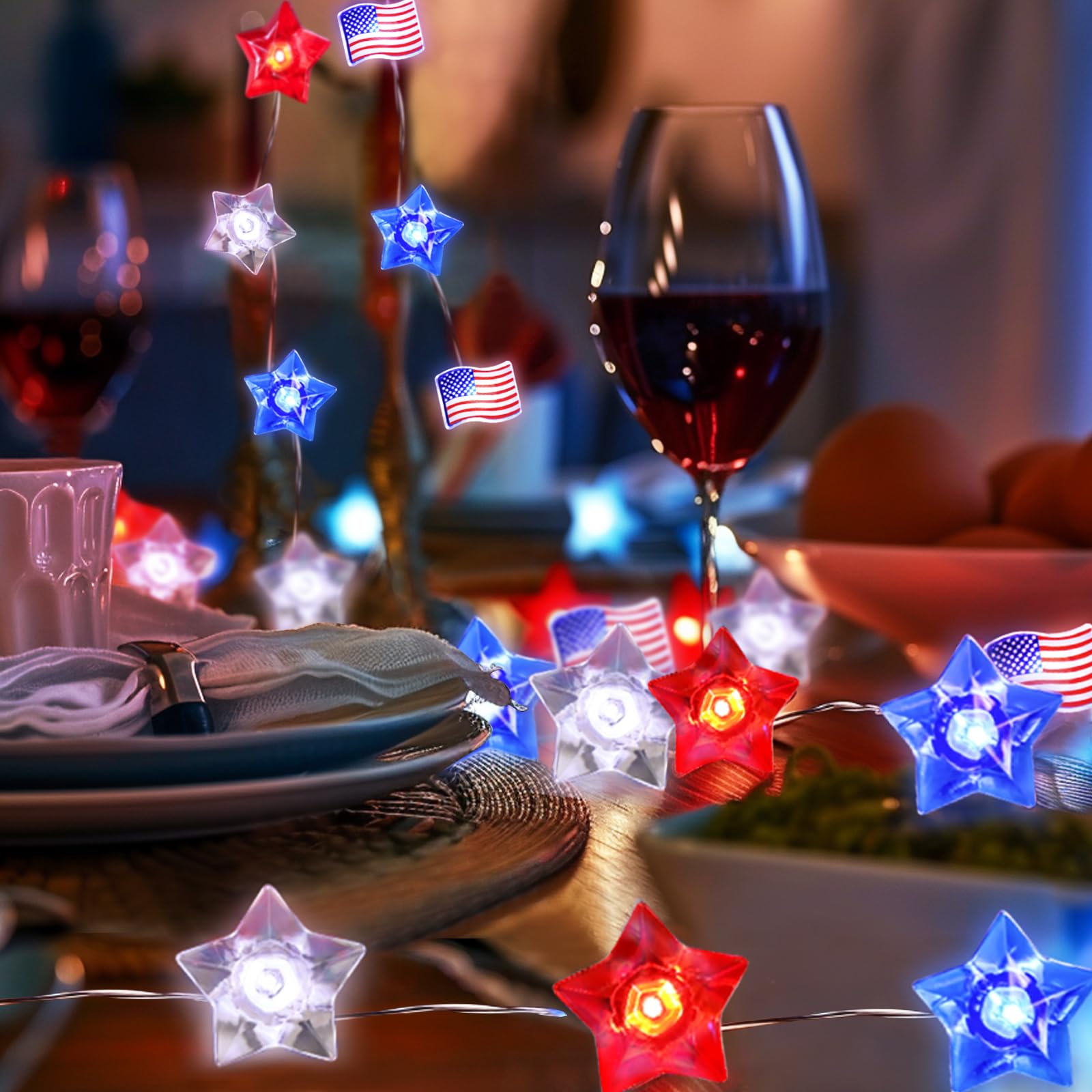 Coquimbo 4Th Of July Decorations Red White Blue String Lights, 10Ft 30 Led Flag Star Patriotic Lights Battery Operated For Indoor Outdoor Memorial Day Independence Day