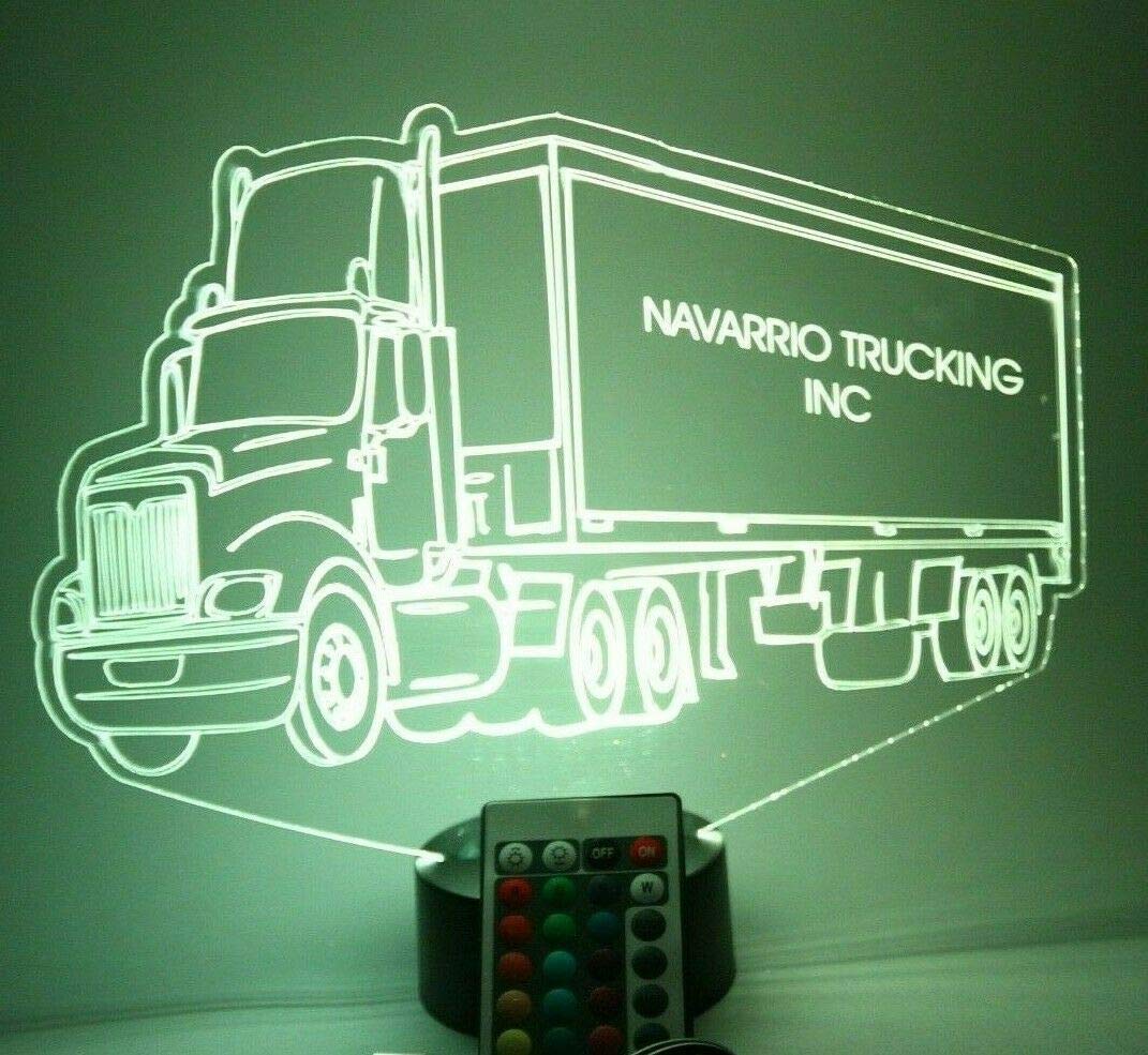 Mirror Mania Tractor Trailer Light Up Lamp Led Personalized Night Light Engraved Trucking Big Rig Trucker 18 Wheeler Truck Table Lamp, 16 Color Changing Options With Remote, Engraved , Made In Usa