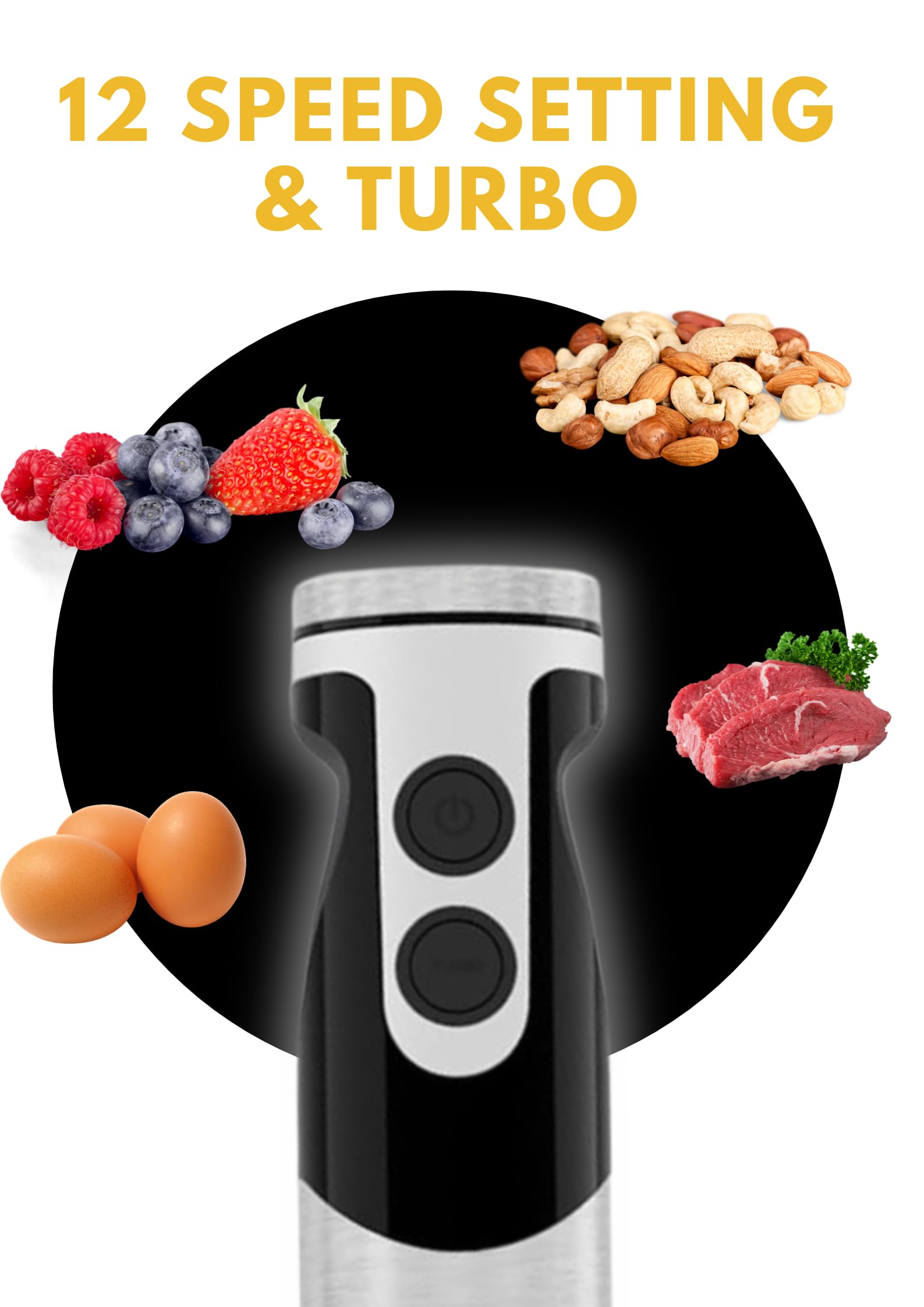 Megawise High-Power Hand Blender – 400W Max Power With Versatile 3-In-1 Attachments (Blending Shaft, Whisk, Chopper) Ergonomic Design With Adjustable Speed Control Easy To Clean And Maintain (Black)