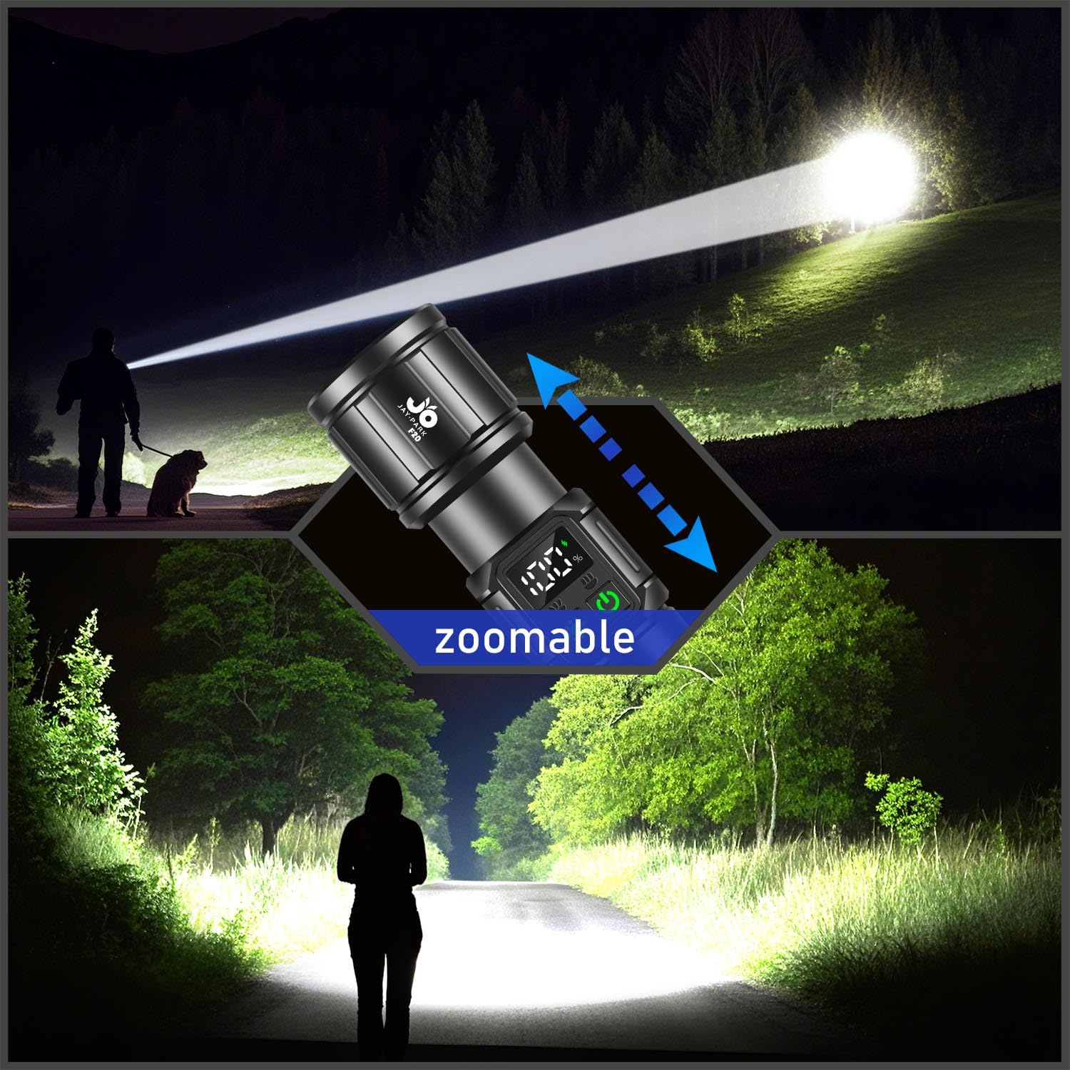Jay-Park Flashlights High Lumens, Rechargeable Flashlight 1000,000 Lumens With Magnetic, Bright Flash Light 9 Modes With 5000 Mah Battery, Tactical Flashlight For Camping, Hiking, Dog Walking