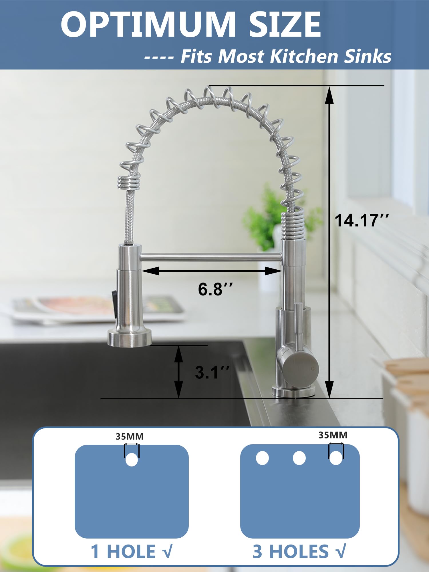 Vesla Home Kitchen Faucets, Brushed Nickel, Stainless Steel Kitchen Sink Faucet For 1 Or 3 Hole, Single Handle Pull Out Faucet For Farmhouse Camper Laundry Rv Bar Sink Outdoor