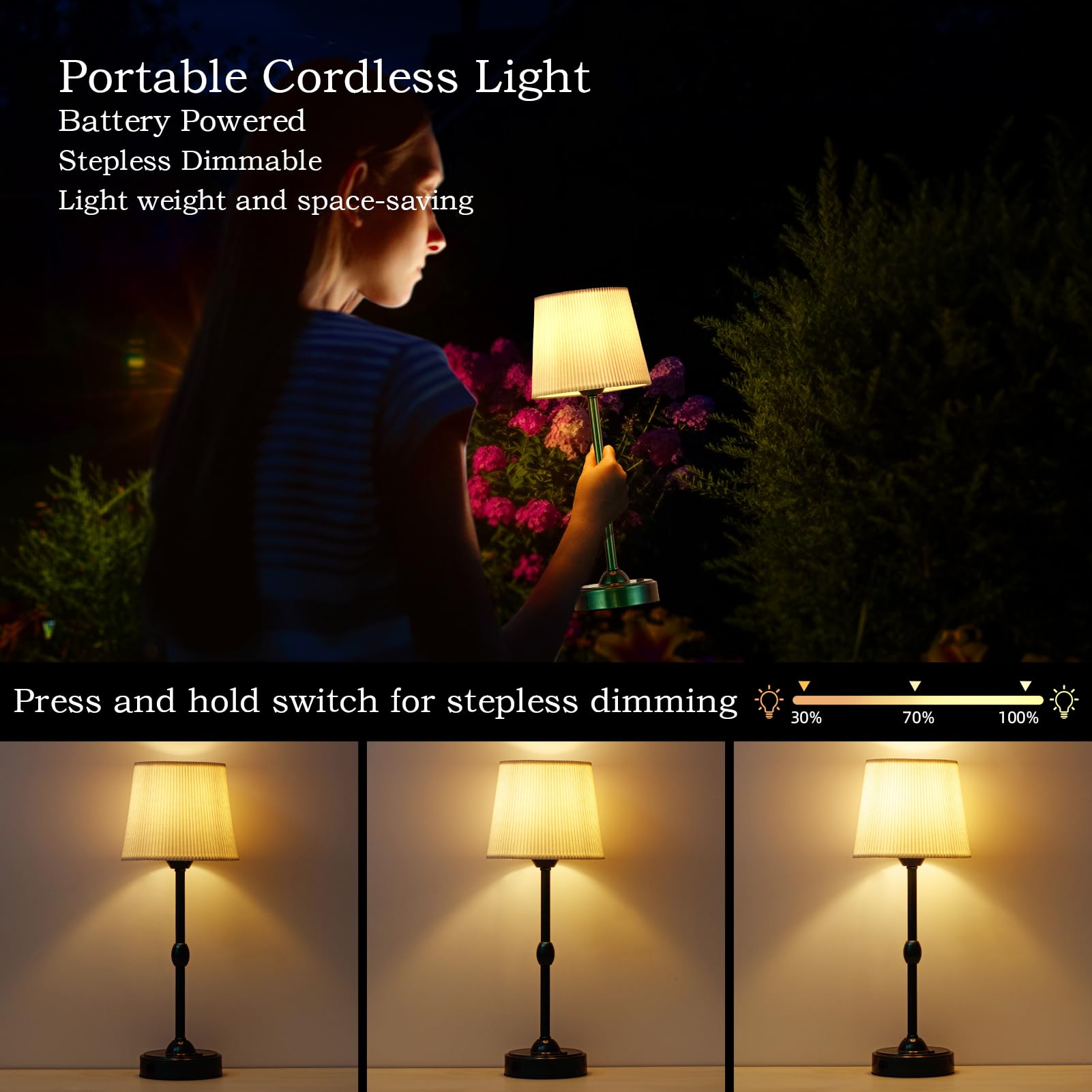 Roria Set Of 2 Led Cordless Table Lamps, Portable Rechargeable 5000Mah Outdoor Table Lamp, Touch Stepless Dimmable Battery Powered Bedside Desk Lamp For Bedroom/Dinner/Dining Room/Terrace (Green)