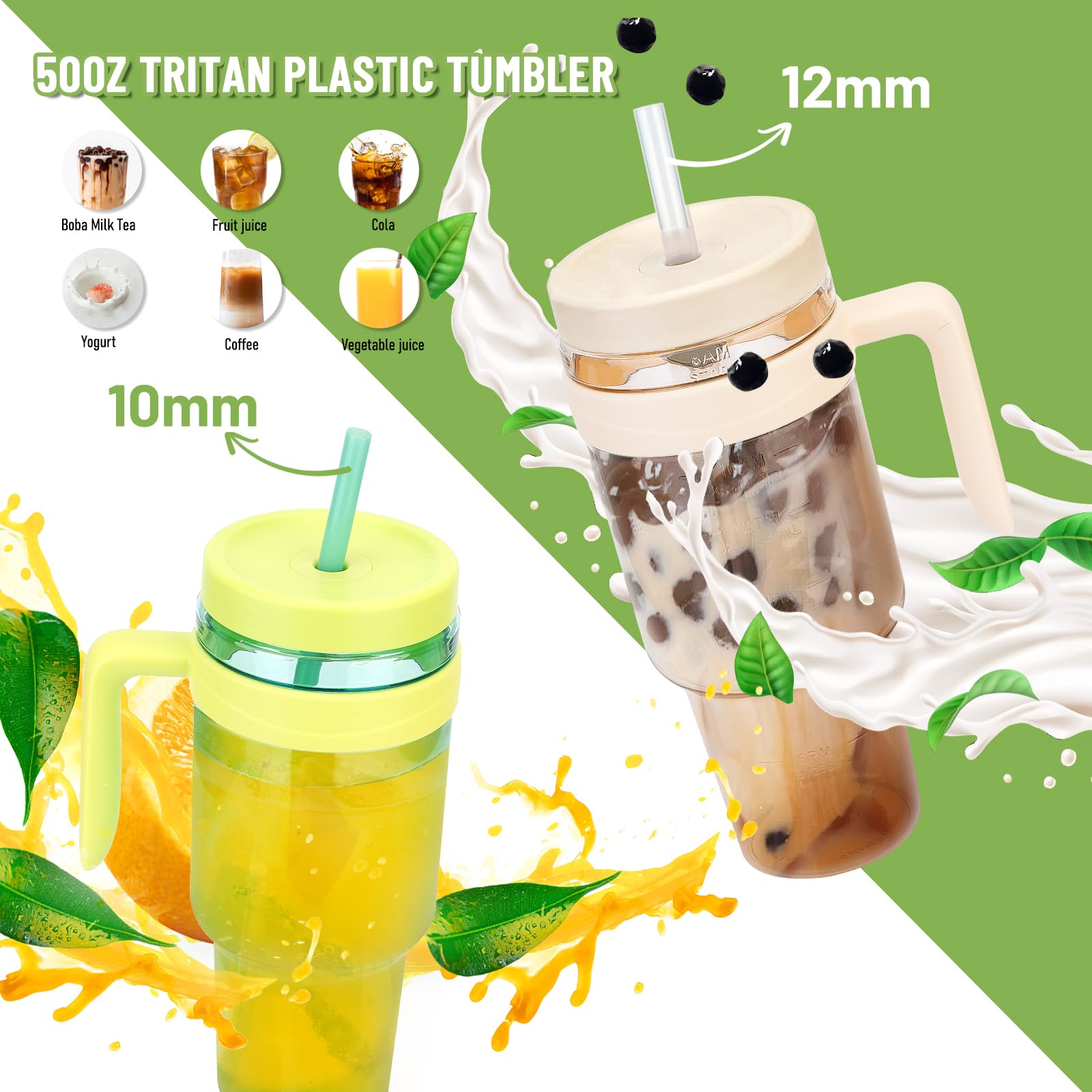 50 Oz Tritan Clear Plastic Tumbler With Handle  Reusable Leak-Proof- Water Bottle