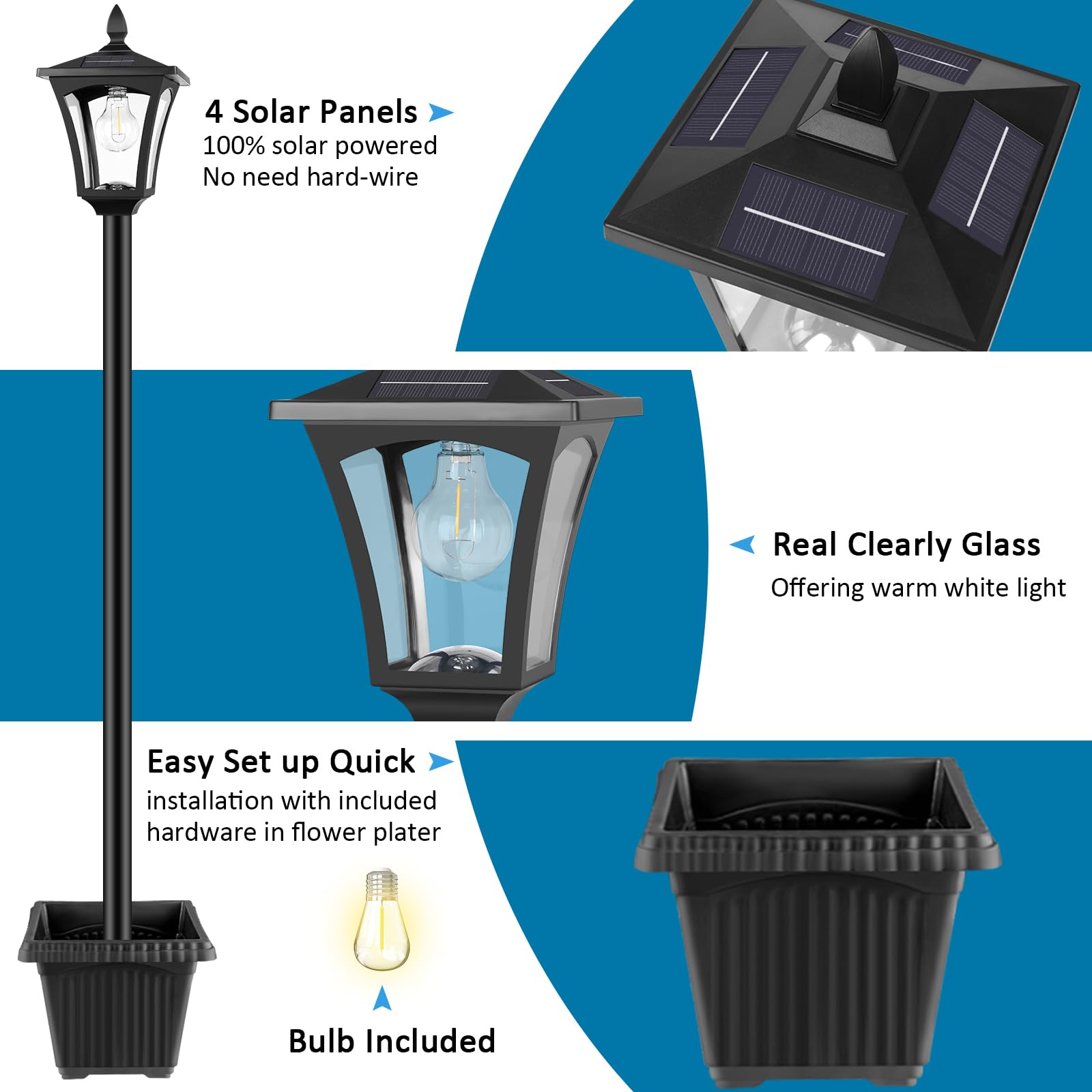 Derynome 72" Solar Outdoor Light With Planter, Waterproof Solar Post Lamp, Garden Lights For Backyard, Pathway, Patio, Lawn, Driveway Decor