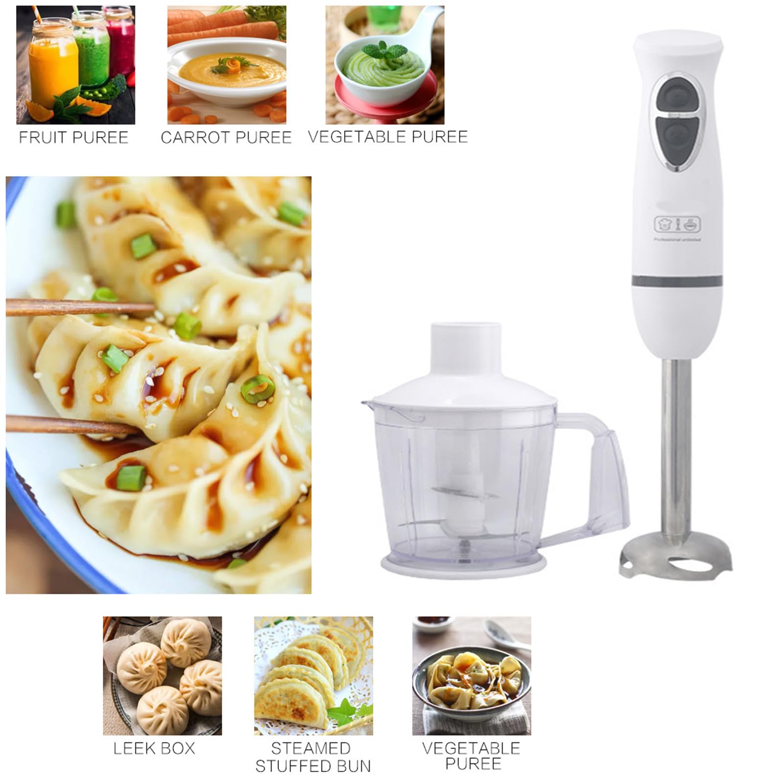 Uniqus Handheld Immersion Blender 4-In-1 Kitchen Essentials 2-Speed Electric Whisk With Egg-Beater, Muddler, Cuisine Cup, Chopped Meat Bowl For Sauces And Soups