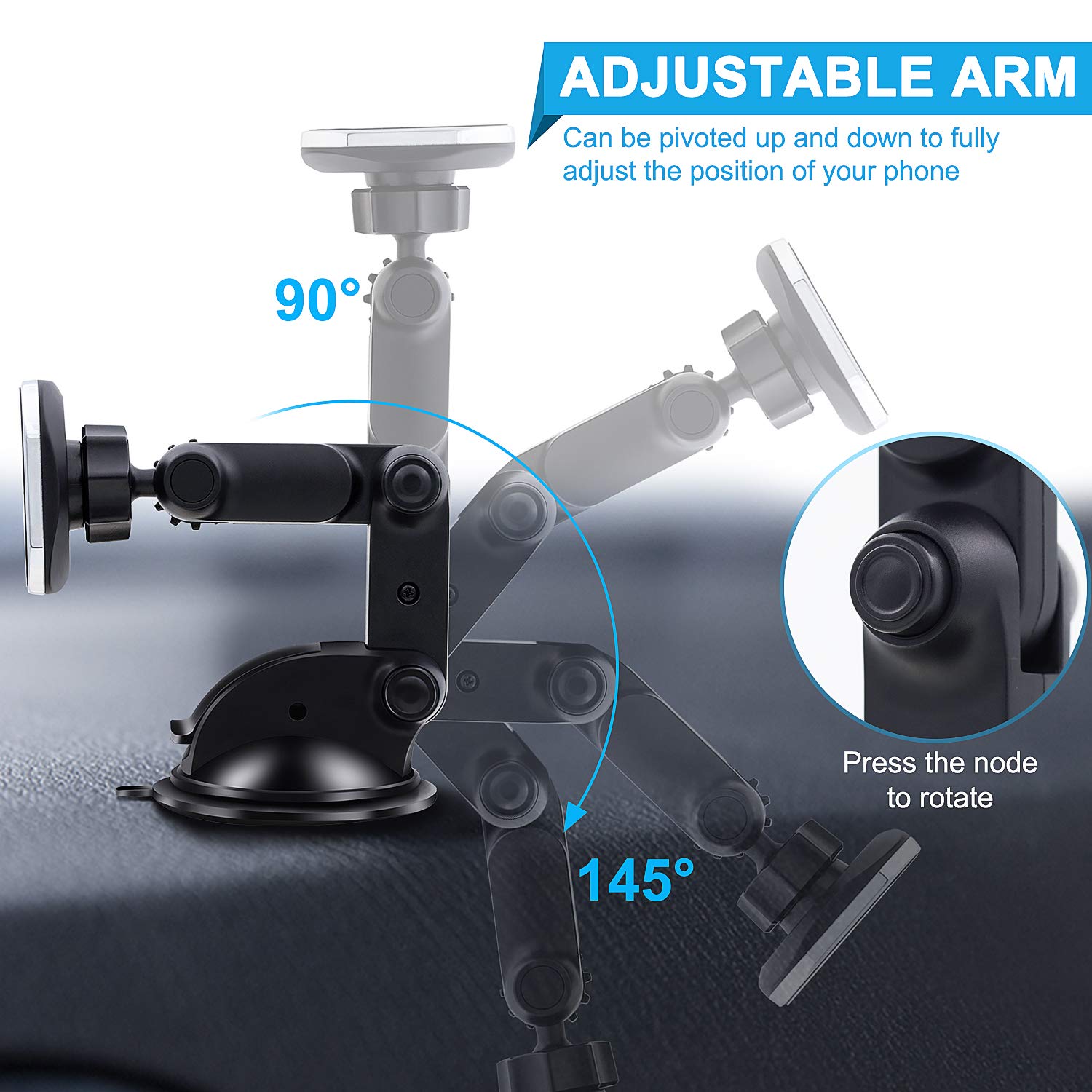 Panvox Magnetic Phone Car Mount, Universal Dashboard Windshield Car Phone Mount Holder With  3.2" Suction Cup,8 Strong Magnets Compatible With Iphone 11 Pro X Xs Max Xr Galaxy Note10 S10 (B)